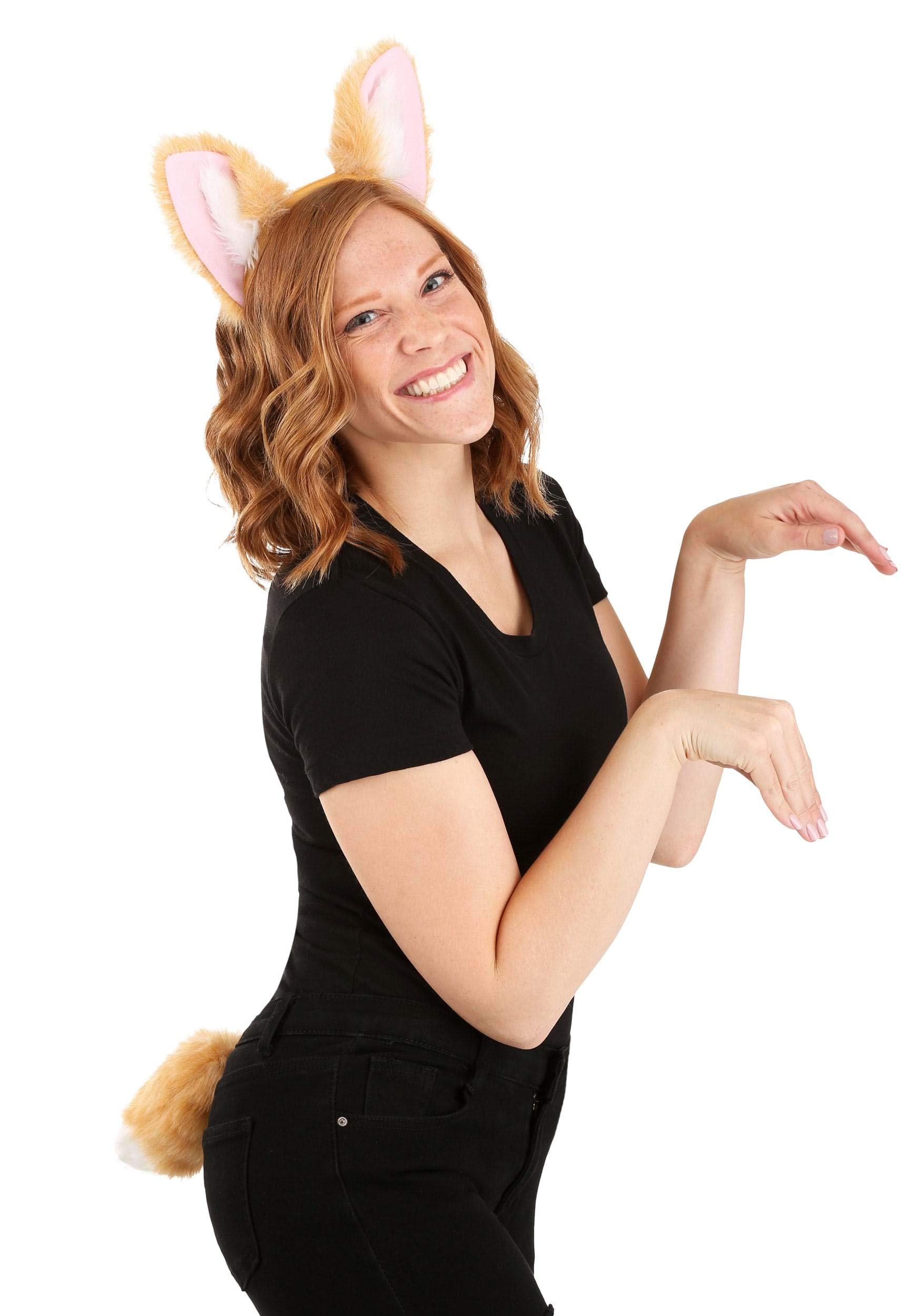 Corgi Ears Headband & Tail Costume Kit - Faux Fur Ears and Tail, One Size Fits Most