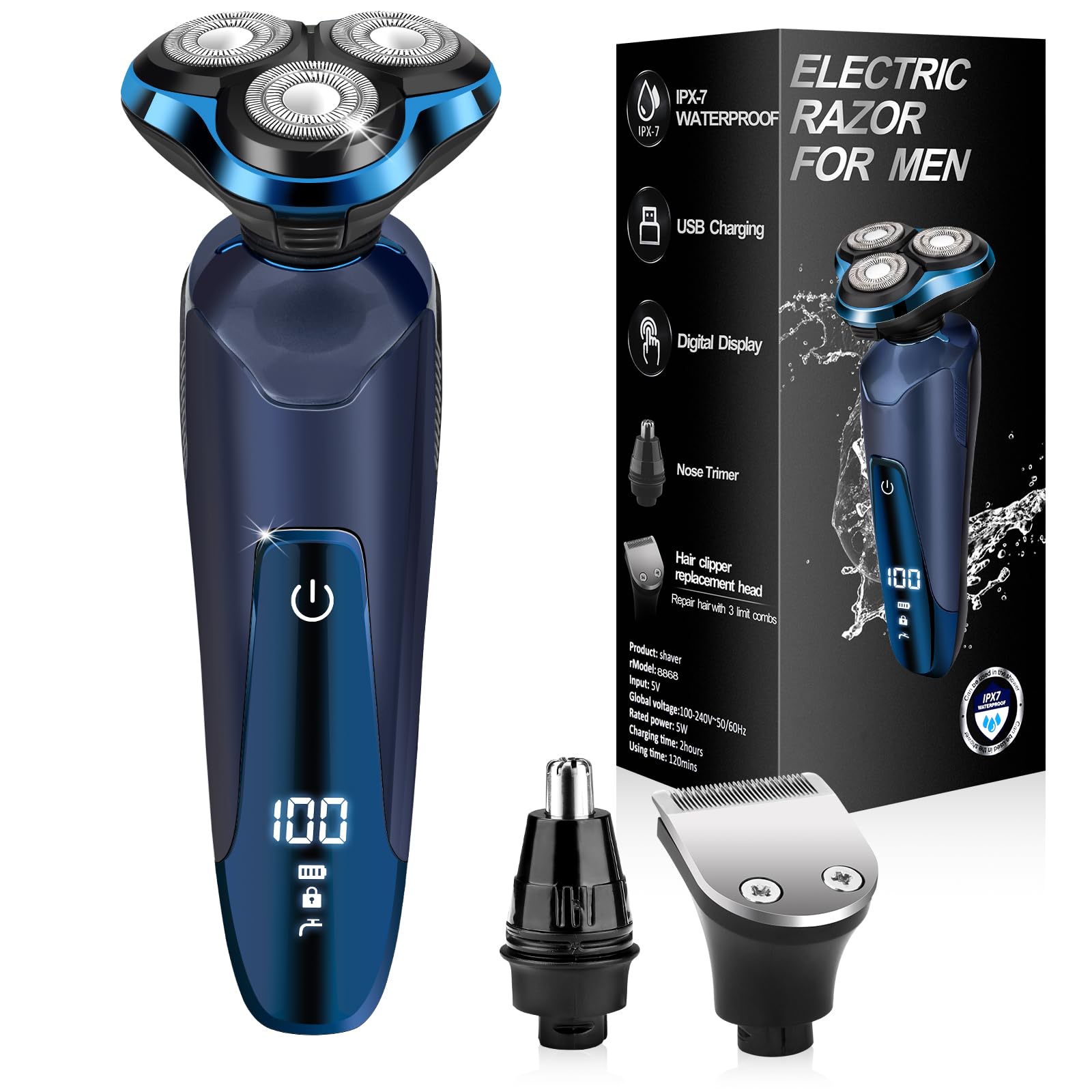 Viatia Electric Razors for Men – 3D Head Shavers, Wet & Dry Cordless Shaver, IPX7 Waterproof with Beard/Nose Trimmer & Face Cleaning Brush, Men’s Shaving Kit, Ideal Gift for Men