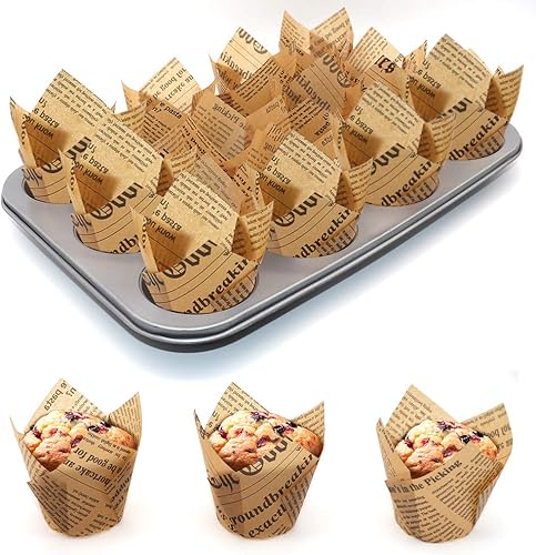 Miniatura 7 de 150 unidades de forros para cupcakes de tulipán, tazas para hornear, forros para magdalenas, papel a prueba de grasa, envoltorios para cupcakes para