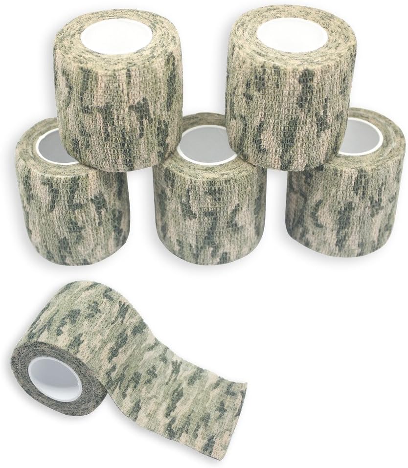 YOUNGE 6 Rolls/lot Self-Adhesive Protective Camouflage Tape 2in*15ft Non-Woven Self-Adhesive Tape Camo Gun Wrap Hunting Cycling Camouflage Stealth Tape