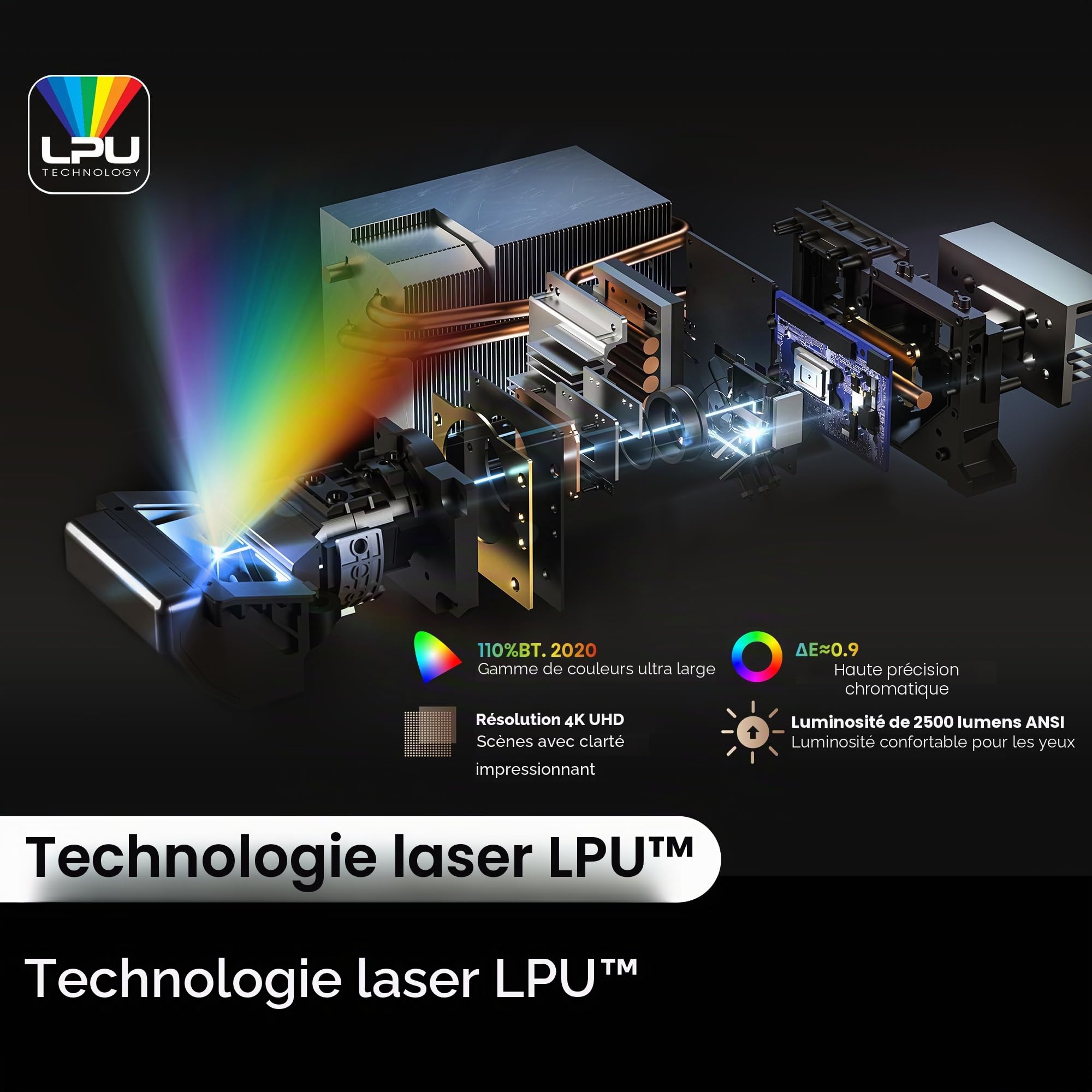 Hisense Laser Cinema PT1, Taille de Projection 80''-150", LPU Tech, 4K, IMAX Enhanced, Dolby Vision, Dolby Vision, HDR10+, luminosité 2500 lumens, Ultra Court, 3D, taux de rafraîchissement 240 Hz