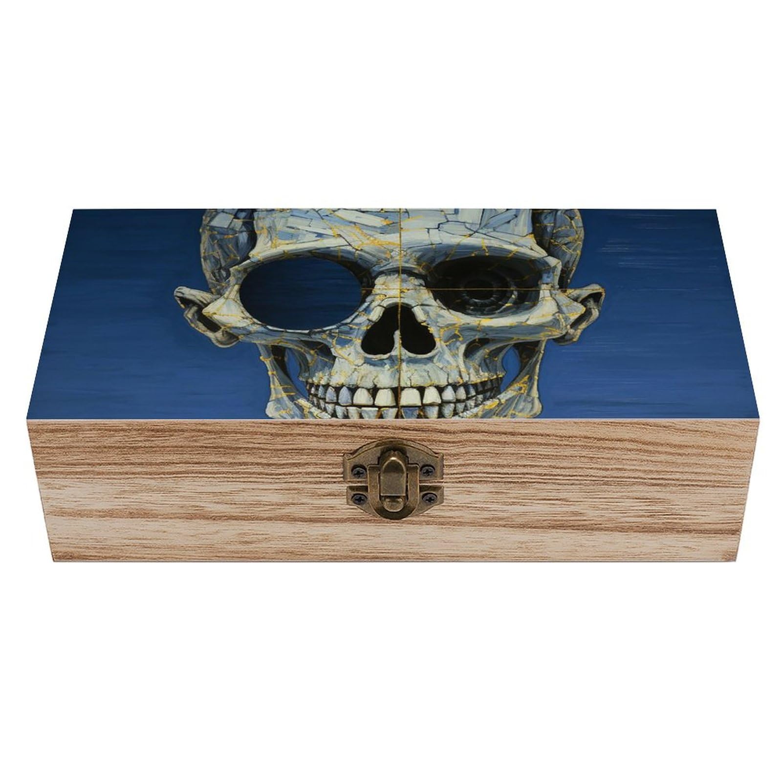 NTVOWPZO Wooden Storage Box Mirror Skull Wood Gift Box with Hinged Lid Vintage Decorative Boxes Jewelry Memory Box for Jewelry Art Hobbies Home Storage Treasure Keepsake Gift