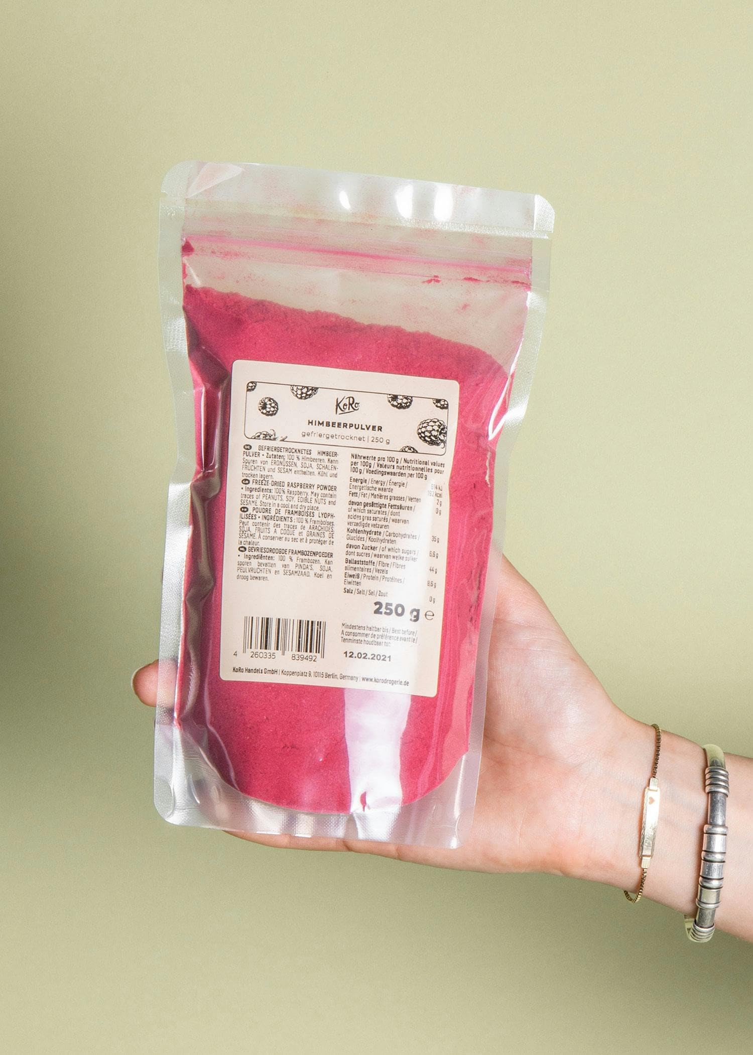 KoRo - Lamponi liofilizzati in polvere 250 g - 100% frutta liofilizzata - per colorare naturalmente frullati, jogurt e porridge