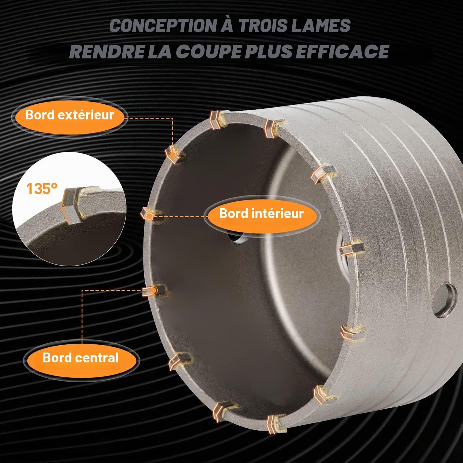 Ensemble de Scie Cloche à Béton, 9 Pièces pour Ouvre-trou de Ciment en Béton, 30/40/65/80/100 Mm, Coupe-trou Creux en Acier au Tungstène avec Boîte de Rangement en Brique Creuse