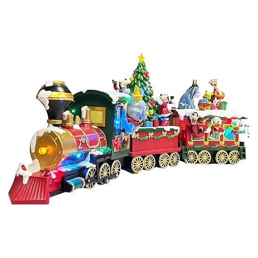 MOMENTS IN TIME 3 Pieces Disney Christmas Holiday-Themed Train Set with LED Lights and Plays Music