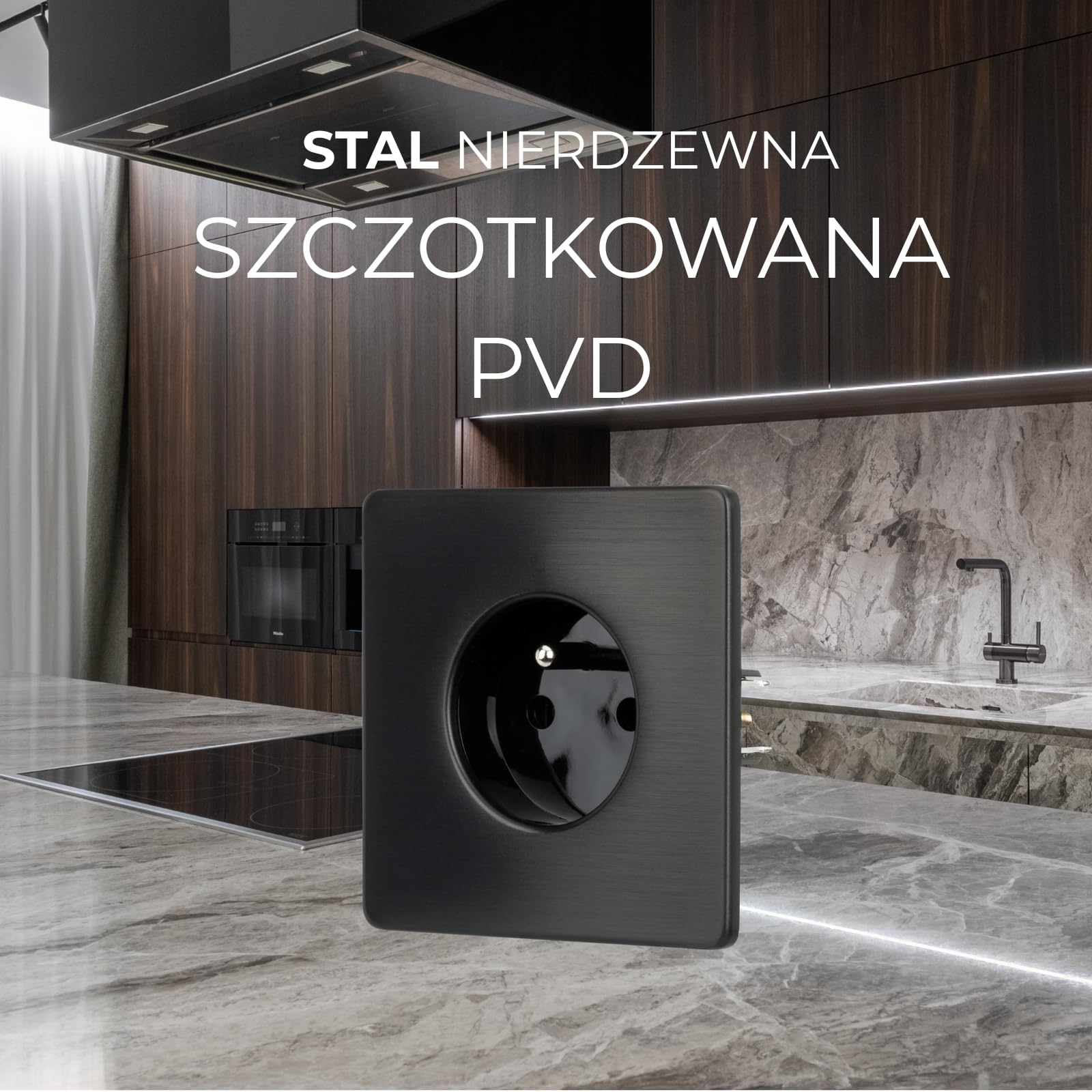 Gniazdko Elektryczne Pojedyncze Czarne Stal Szczotkowana PVD Black