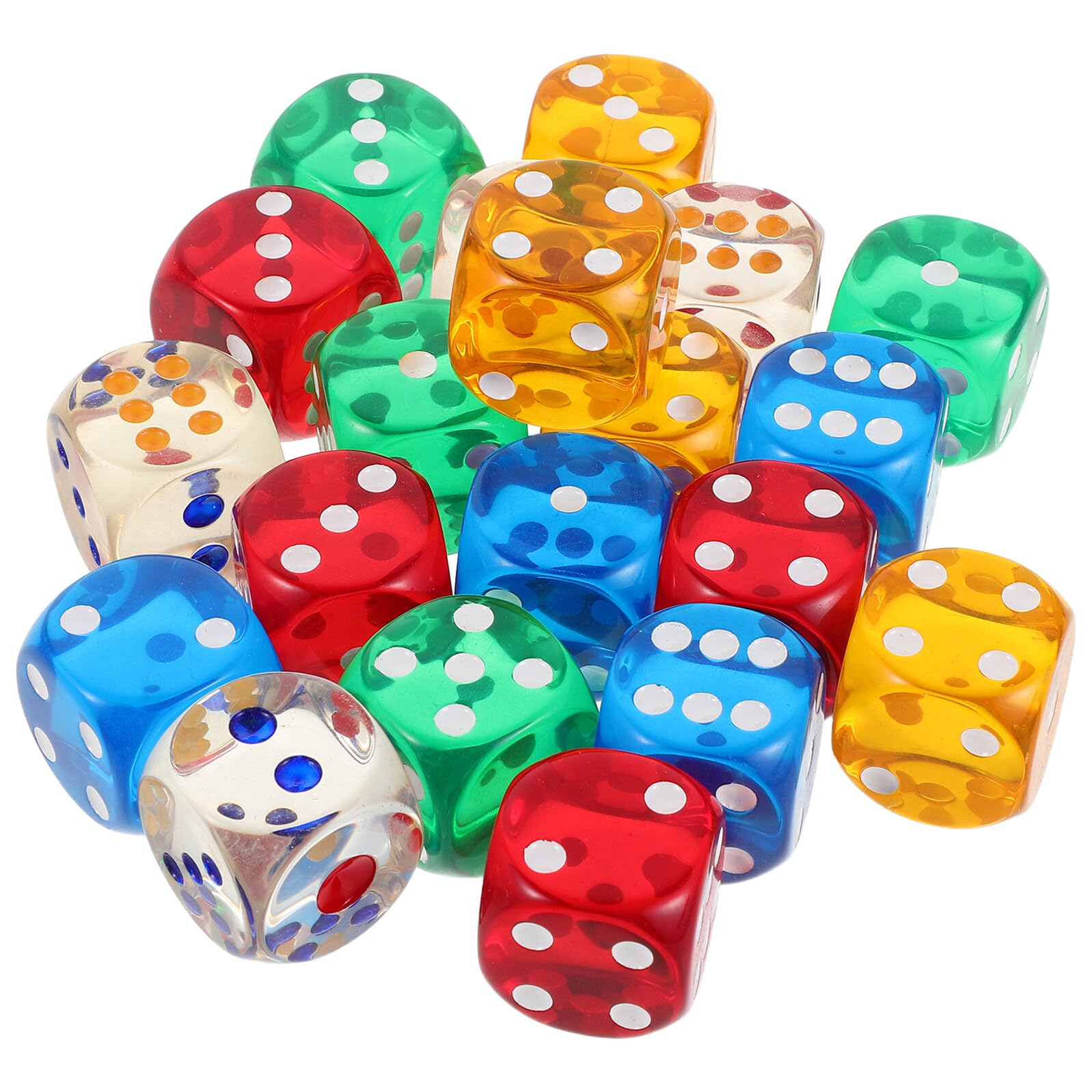 ORFOFE 20 Piezas Dados Translúcidos de Arcoíris Dados Acrílicos Redondeados para Mesa Enseñanza Matemática Aulas Fiestas