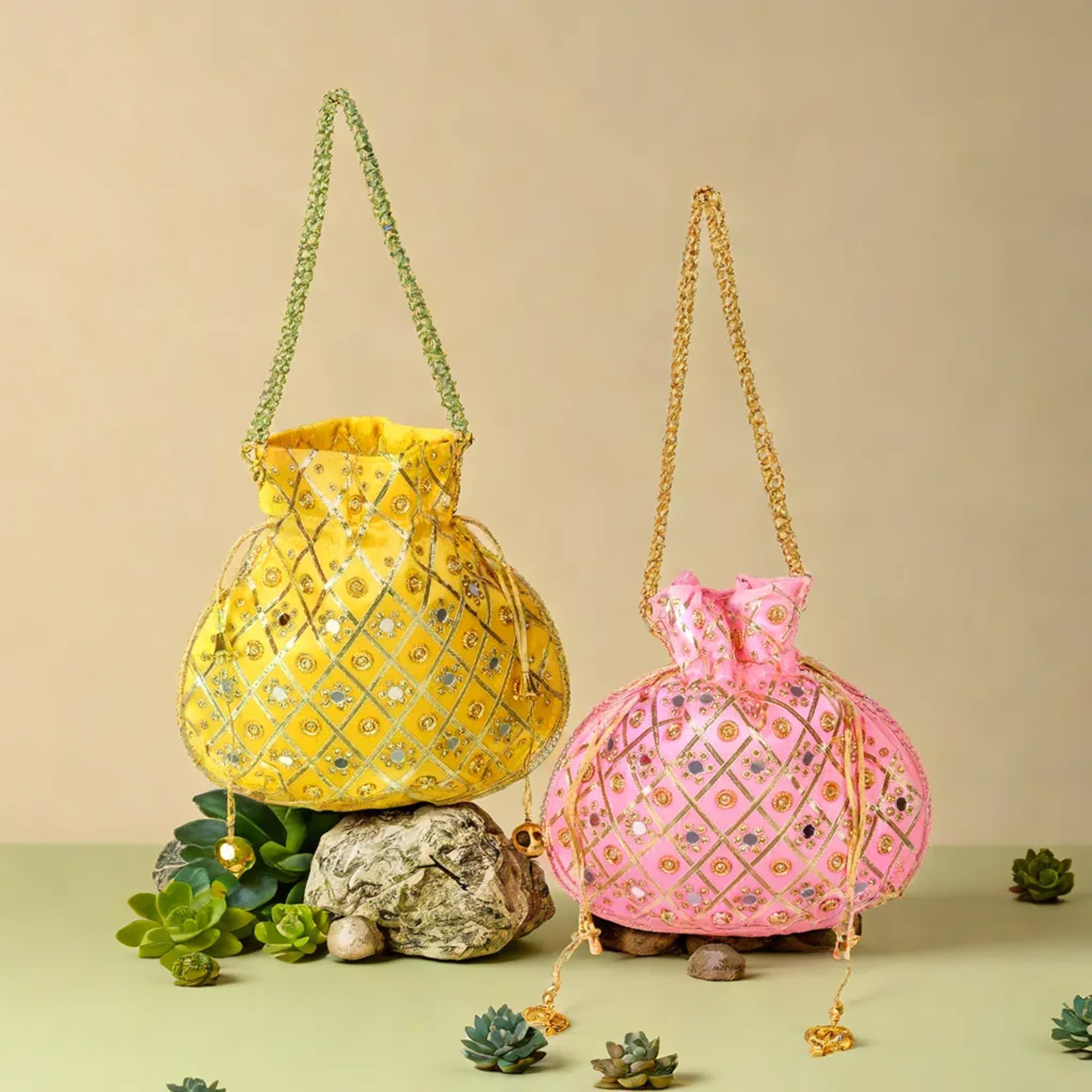 Heart Home Potli | Wedding Potli | Drawstring Potli with Handle | Wallet Potli | Christmas Gift Potli | Baby Shower Potli | Mirror Check-Shagun Potli | Pack of 2 | Multi (B0CSDF9CZ8) Amazon Price History, Amazon Price Tracker