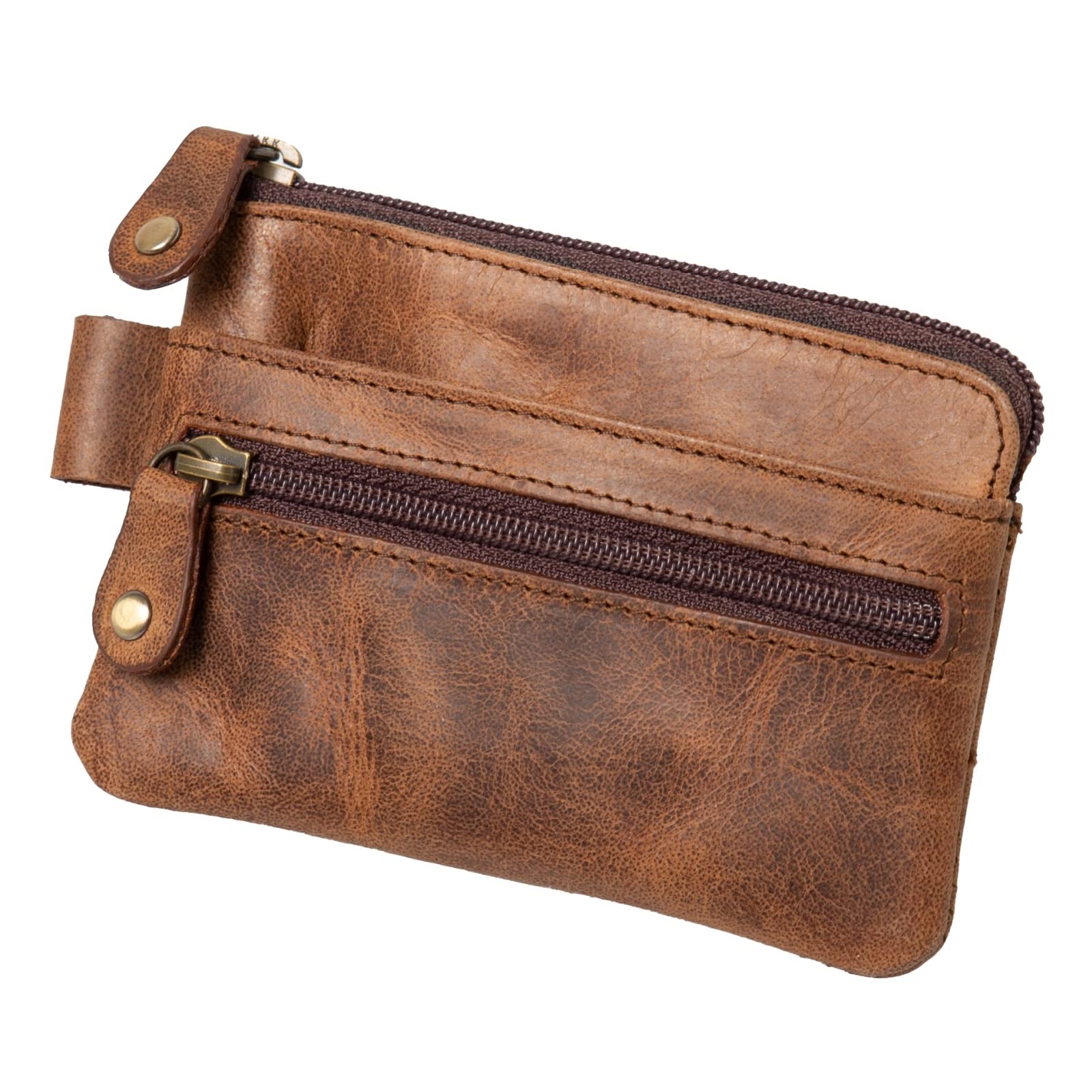 Alassio 42242 - Schlüsseletui aus Echt Leder, Schlüsseltasche mit 2 Schlüsselringen, zusätzliches Reißverschlussfach sowie 2 Einsteckfächer, Key Organizer in braun, Schlüsselmäppchen ca. 7,5 x 10 cm