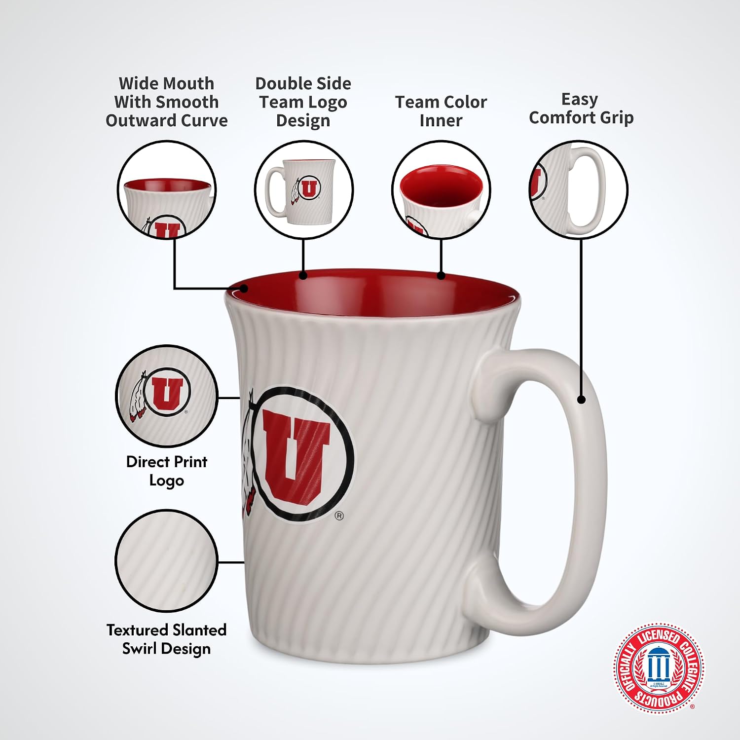 Officially Licensed NCAA Large Ceramic Coffee Mug - 15 oz Ceramic Coffee Mug - Premium Swirl Design, Team Logo Mug for Sports Fans - Game Day & Office Essential