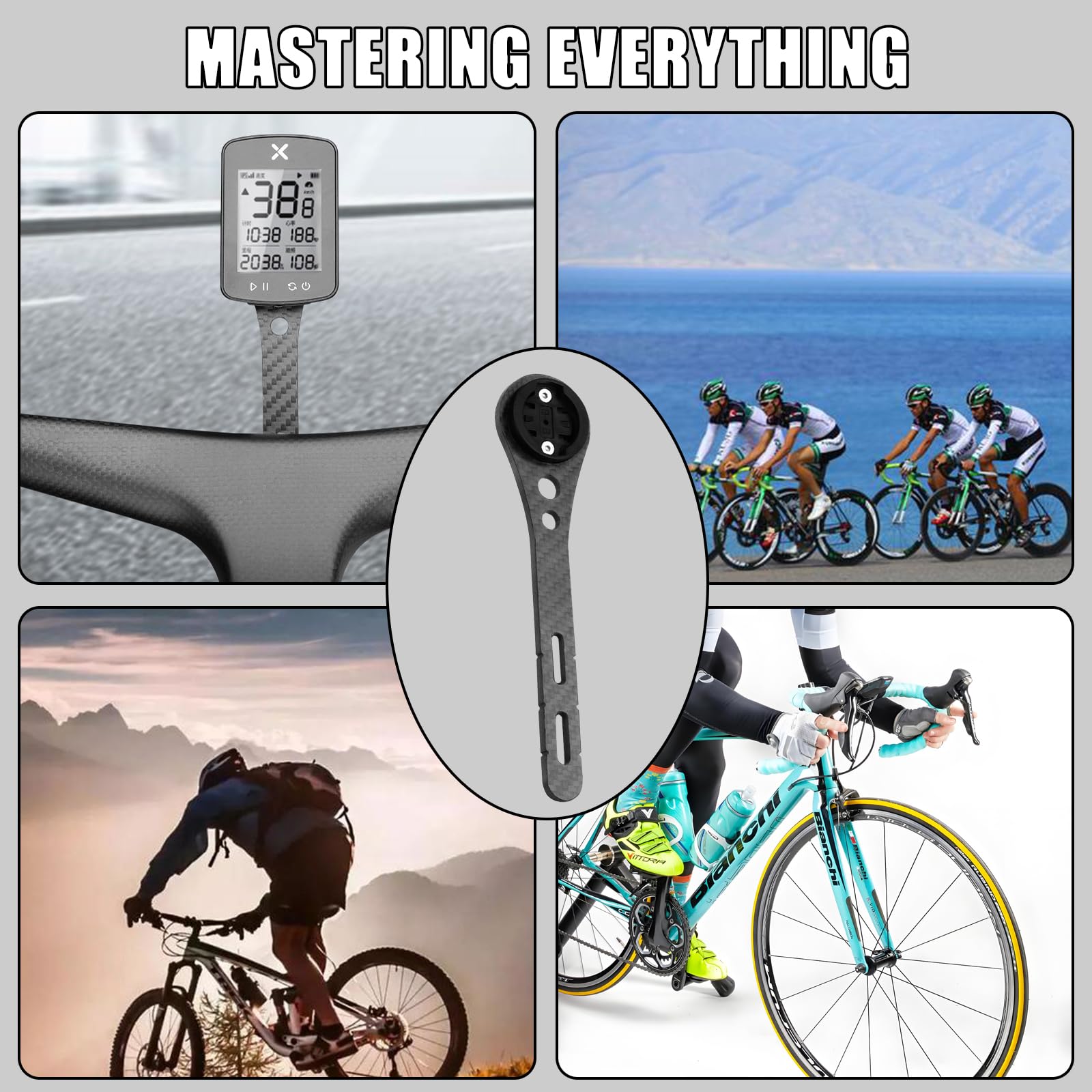 Soporte para Computadora de Ciclismo Integrado para Bicicleta Carretera, Ajustable para Garmin Wahoo, Bryton (Fibra de Carbono)