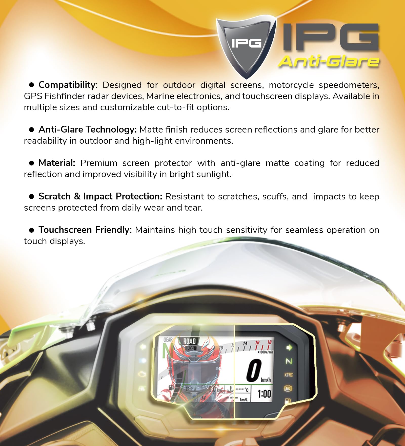 IPG Film de protection d'écran anti-reflet pour moto CarPlay BMW CarPlay de CarPlay de 17,8 cm, parfait pour une utilisation en extérieur