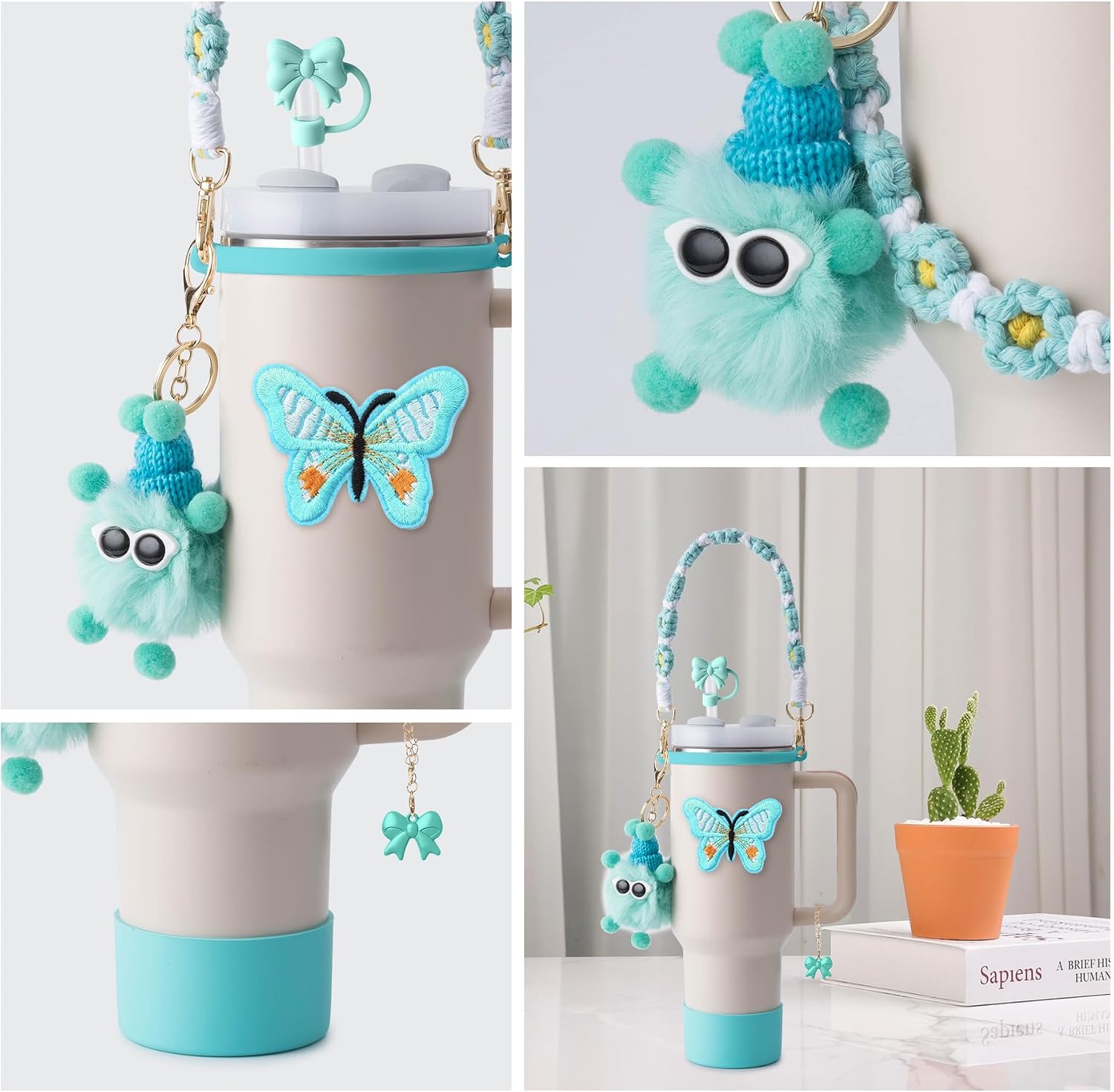 Stanley Cup Accessories Set I Water Bottle Handle Strap, Silicone Cup Boot, Lipstick Holder, Keychain Charms & Handle Charms,Straw Topper Accessories for Stanley Cups 40oz/30oz image 2