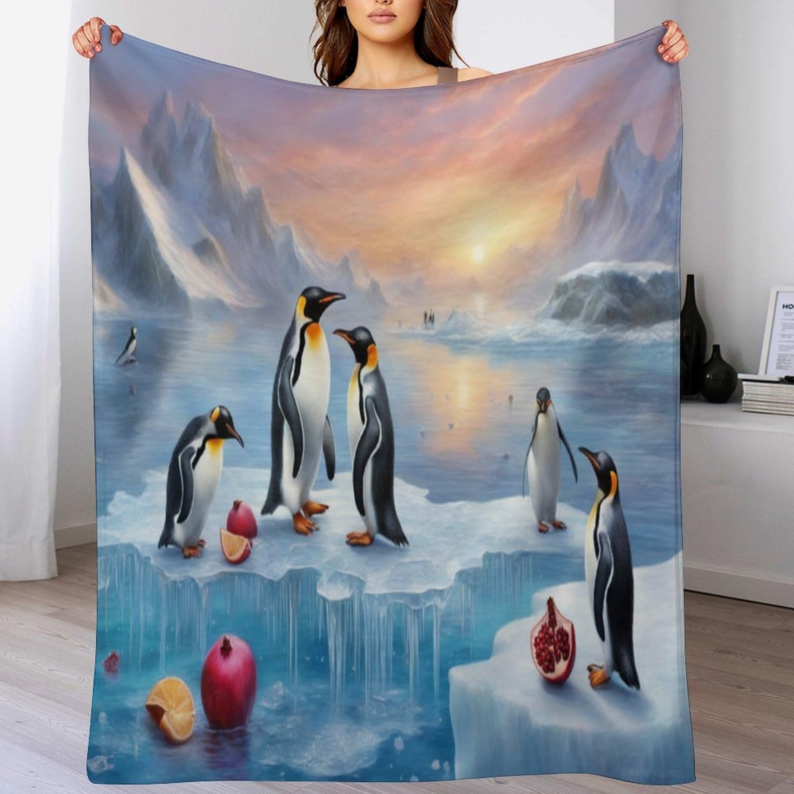 Couverture pingouin flannel plaid chaud et léger grand lit 180x200cm
