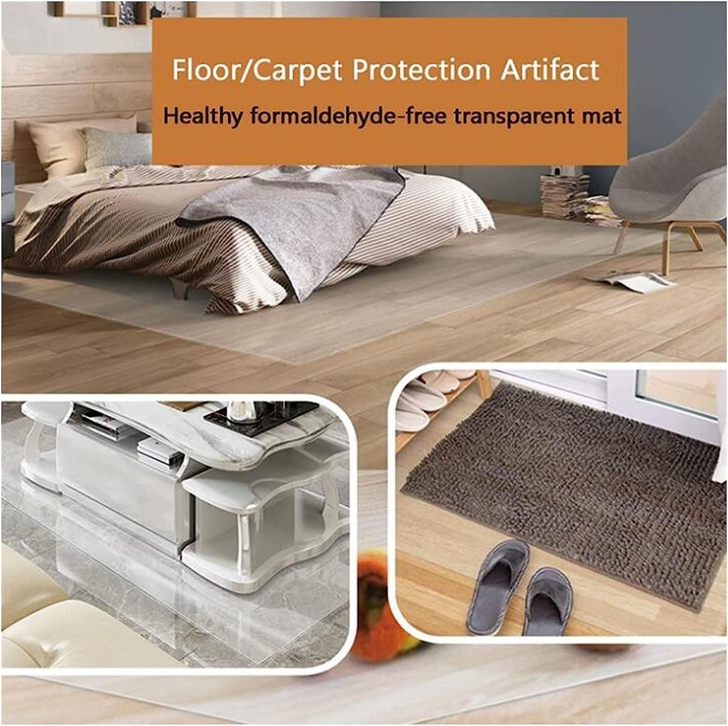 Tapis de Sol Transparent en PVC pour sols durs, Tapis Multifonctionnel pour couloirs, Chambres, Cuisines, Bureaux, pièces à Vivre, épaisseur 2 mm pour Bureau et Maison (80 x 80 cm)