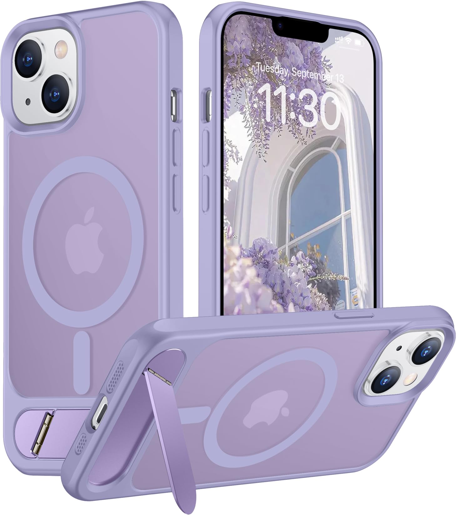Temdan Magnetic Compatible with iPhone 14 Case/iPhone 13 Case,[Built-in Invisible Kickstand][Compatible with MagSafe][Military Grade Shockproof] Slim Translucent Matte Phone Case for iPhone 14/13 6.1"