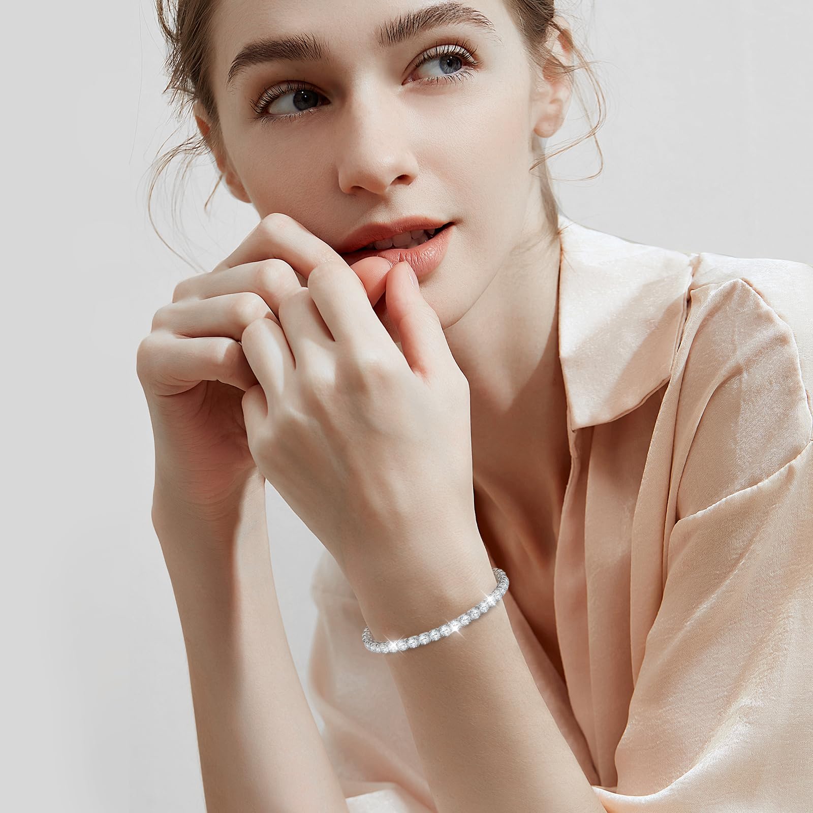J.Fée 4MM Bracciale Tennis Argento, Tennis Bracciale Donna e Uomo con 5A Sparkle Zircone Regalo Donna Regalo Uomo