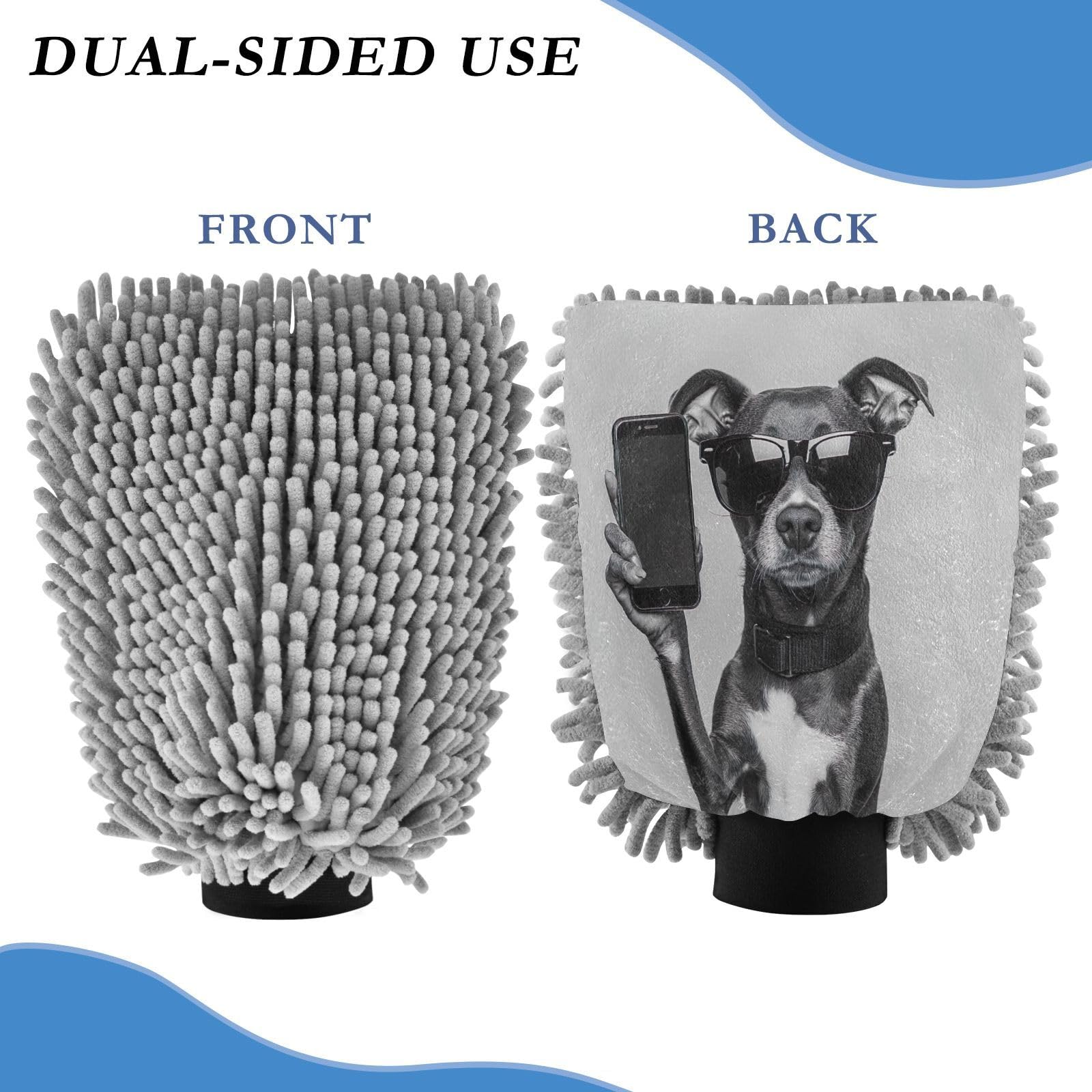 STAYTOP Cool Dog Car Wash Mitt Microfiber, 2Pcs Scratch Free Lint-Free, Premium Chenille Microfiber Mitt Car Wash Brush-L