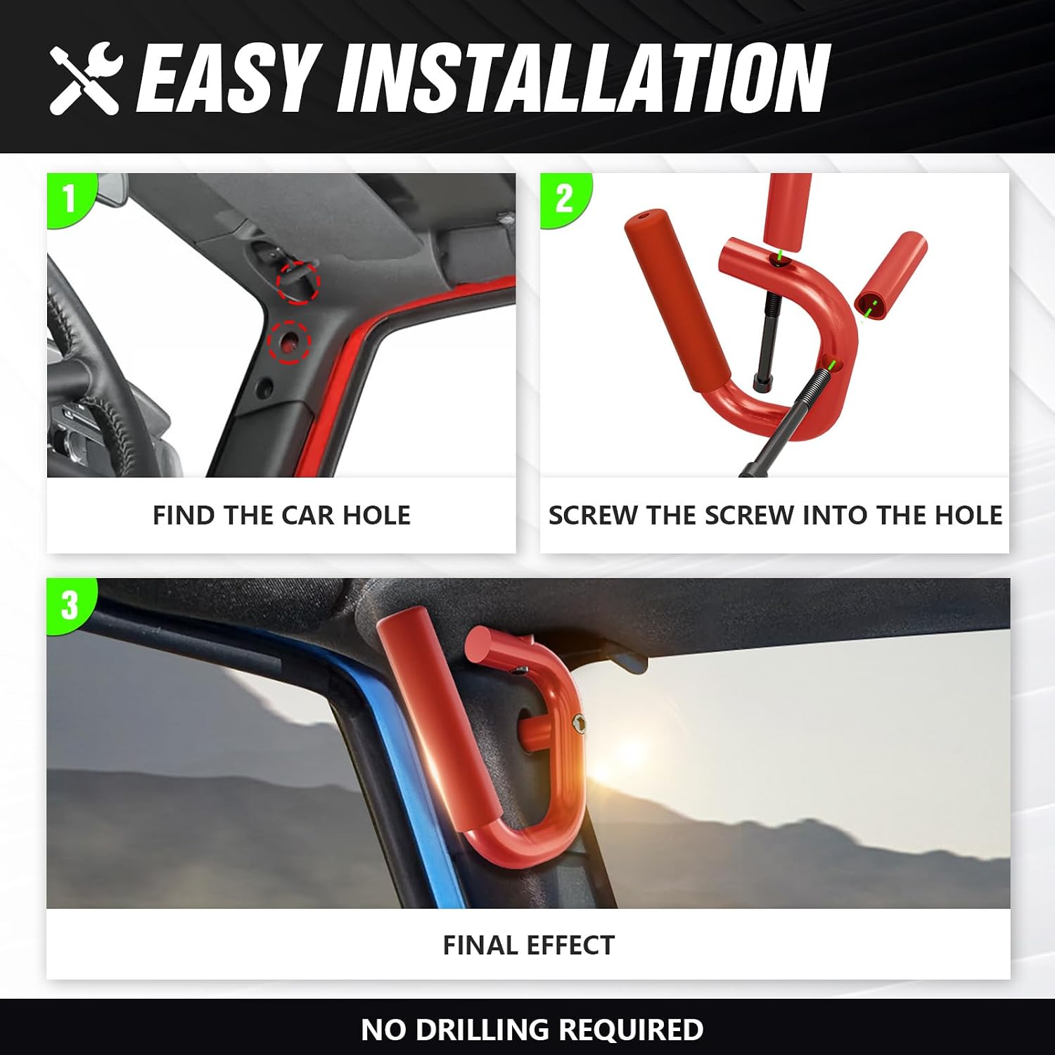 YZONA Front Grab Handle Kit Compatible with 2007-2018 Jeep Wrangler JK JKU Rubicon Sport Sahara with 2 Doors Aluminum Alloy Grab Bar Roll Bar Assist Grips Red