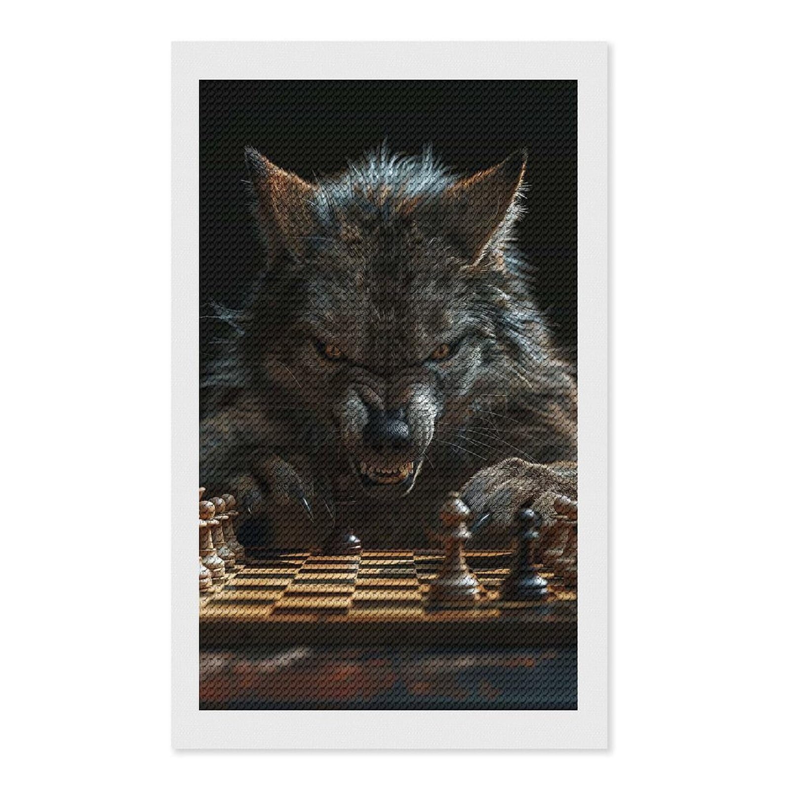 Junmoney Wolf Chess DIY Diamond Art Canvas Kit 12"x20", Simple to Start, Fun Craft Experience, Modern Decor, Gift Idea, Adhesive Canvas