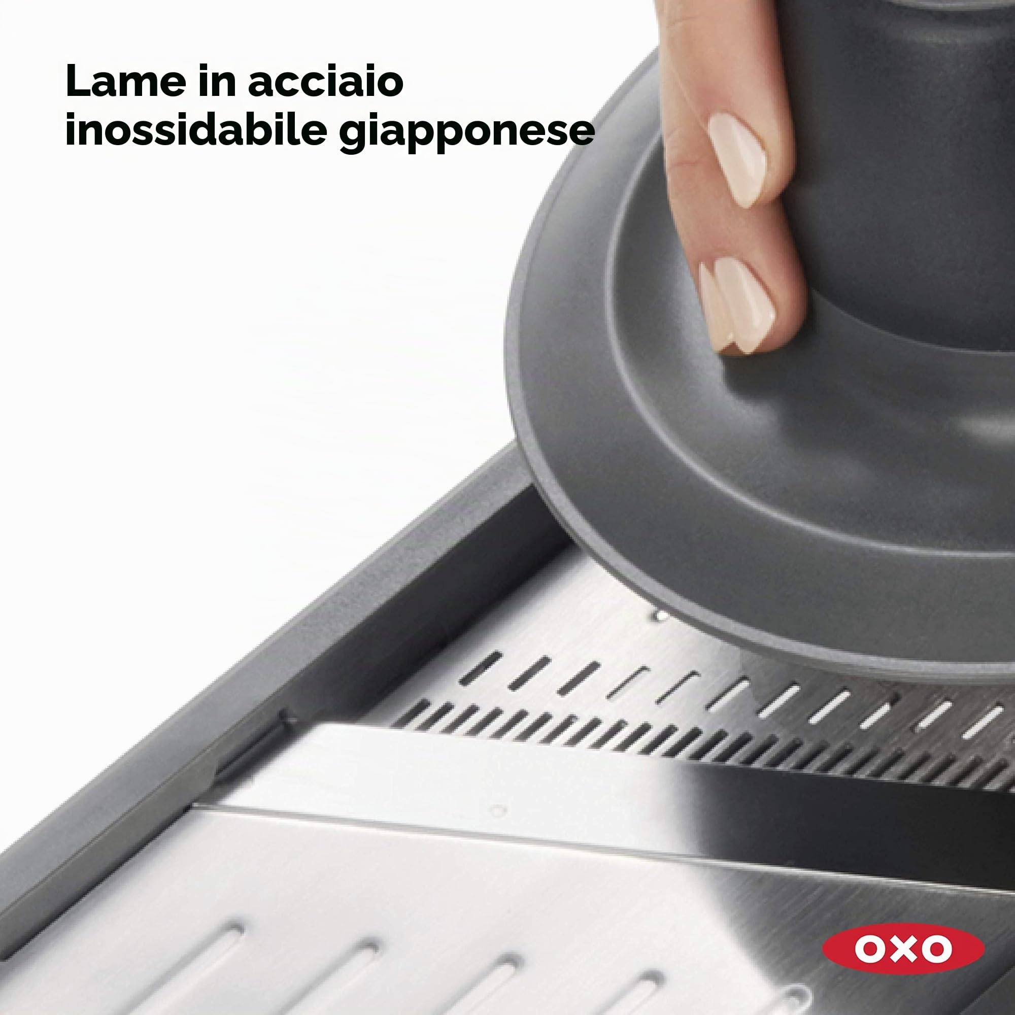 OXO Good Grips - Affettatrice professionale per frutta e verdura 2.0 con lame giapponesi in acciaio inox, colore: grigio