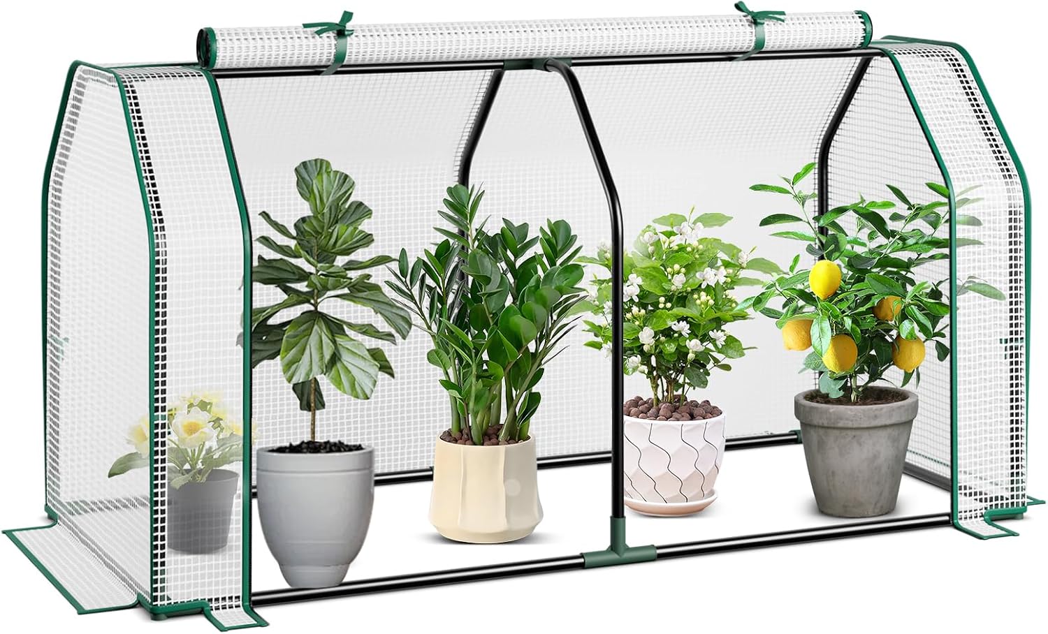 Mini Greenhouse, Portable Garden Greenhouse with All-Weather PE Cover & Zippered Roll-up Door, Indoor & Outdoor Green House for Vegetables, Flowers, Fruits & Herbs