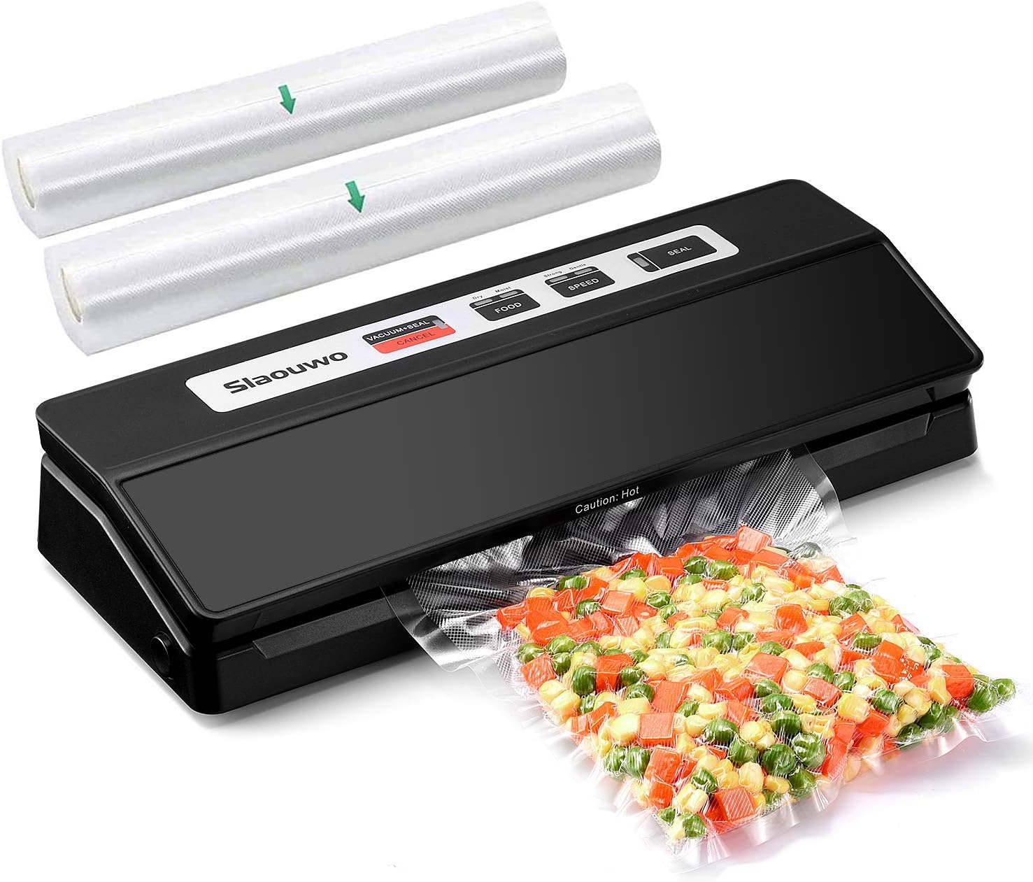 Vacuum Sealer Machine, Slaouwo Automatic Food Sealer for Food Savers, Compact Vacuum Packing Machine with 2 Roll Vacuum Bags, up to 100 Consecutive Seals, Dry & Moist Modes, Led Indicator Lights: Kitchen & Dining