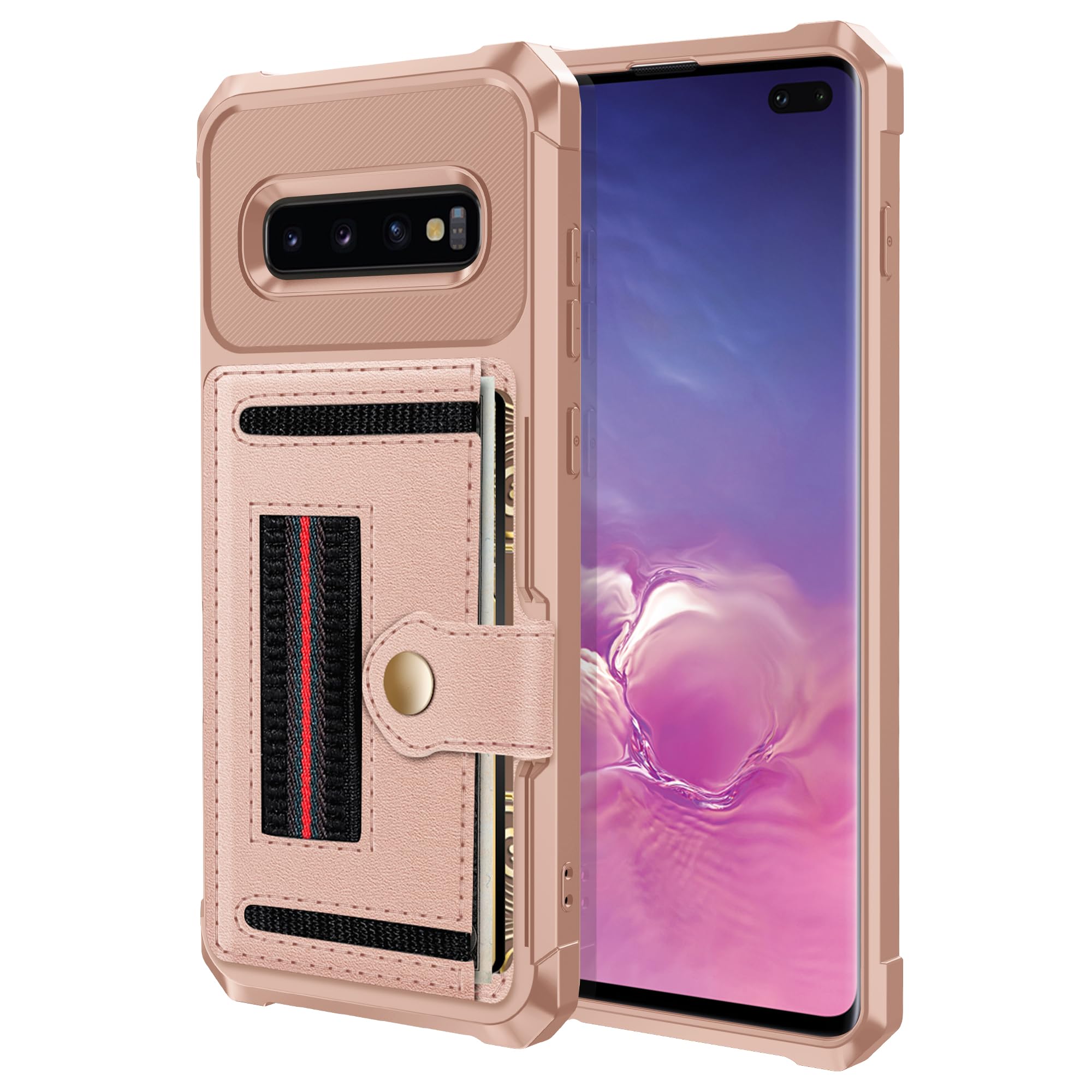 Dibosom for Samsung Galaxy S10 Plus Card Holder,with Hand Strap and Credit Card Holder Heavy Duty Drop Protection Phone Cover for S10+ S10plus 10S