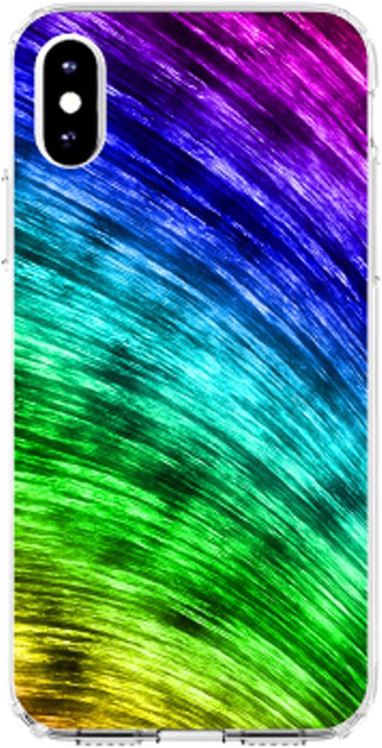 DistinctInk Clear Shockproof Hybrid Case for iPhone 14 (6.1" Screen) - TPU Bumper, Acrylic Back - Rainbow Shimmering Curve