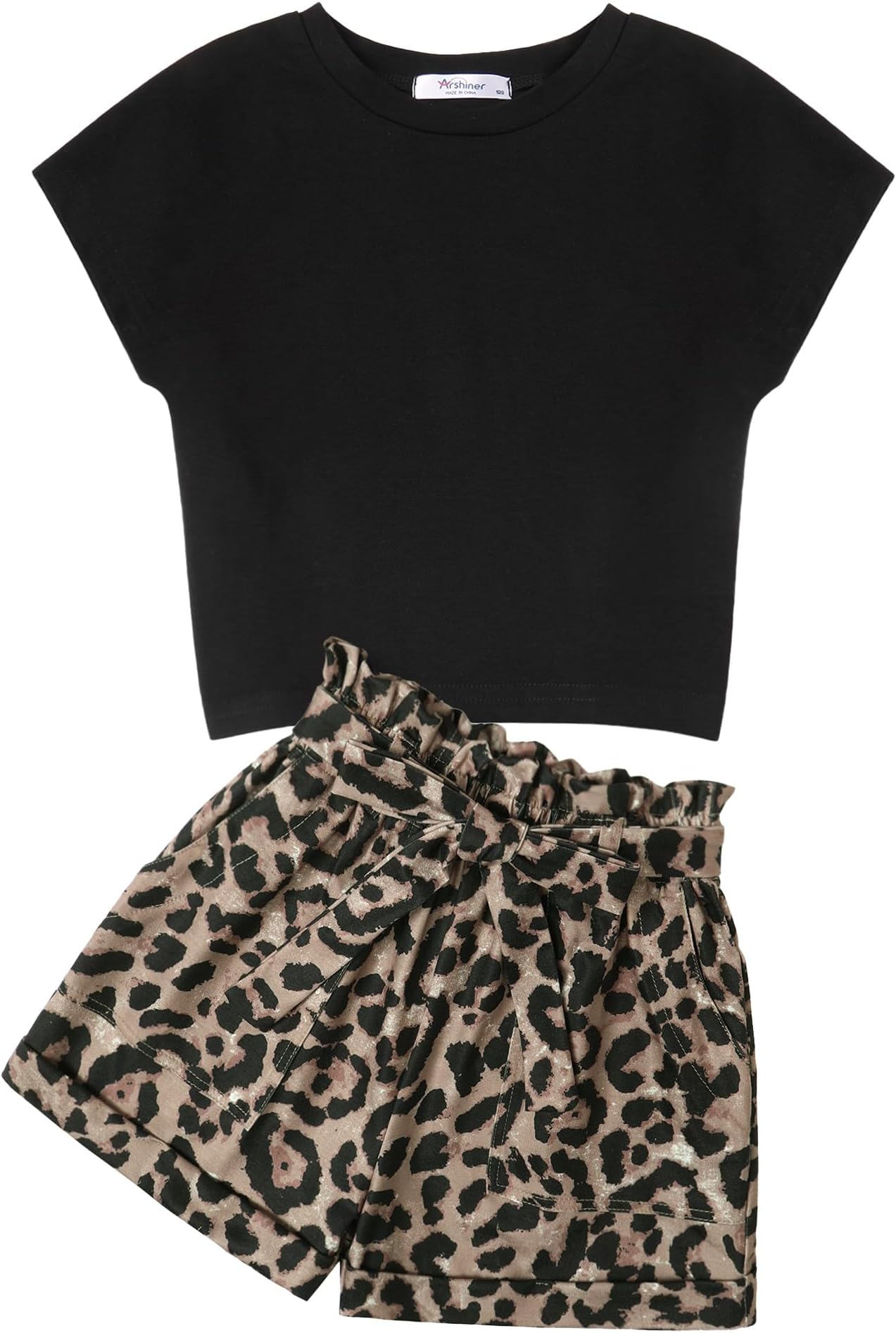 Girls 2 Piece Outfit Summer Drop Shoulder Batwing Sleeve Tops and Paperbag Waist Shorts Set Cute Clothing Size 6-14