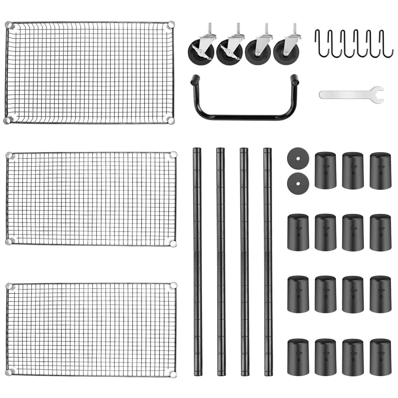WDT Carrito utilitario resistente de 3 niveles, carrito rodante de alambre con ruedas, carrito de servicio de grado comercial con forros de estantería y barra de mango, carros de metal para accesorios