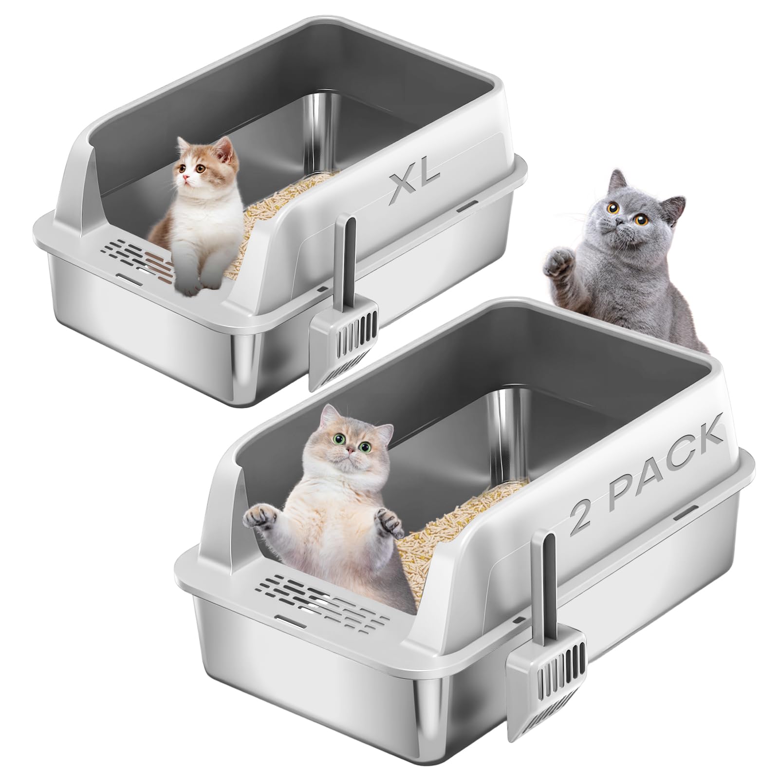 Amazon.com: Homegroove 2 Pack Stainless Steel Cat Litter Box, 23" L x 15" W  x 11" H XL Metal Litter Boxs for Big Cats with Lid High Sides, Metal Kitty  Litter Boxes