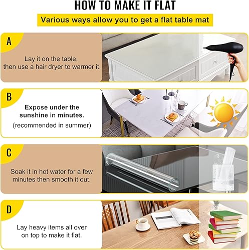 Miniatura 7 de VEVOR Funda de mesa de plástico de 24 x 60 pulgadas protector de mesa transparente de 0059in de grosor tapete de escritorio rectangular transparente