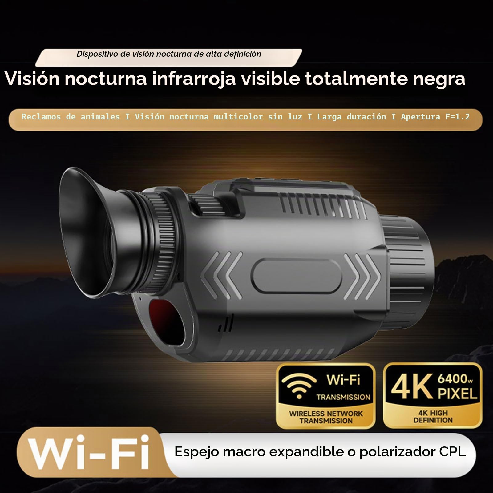 Denash Gafas de Visión Nocturna, Telescopio Monocular Infrarrojo Digital 4K, Binoculares de Visión Nocturna Recargables con Zoom de 28x para Acampar el Senderismo