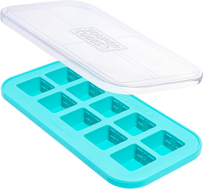Souper Cubes 2 Tbsp Silicone Freezer Tray With Lid - Easy Meal Prep Container and Kitchen Storage Solution - Silicone Mold for Soup and Food Storage - Aqua – 1-Pack