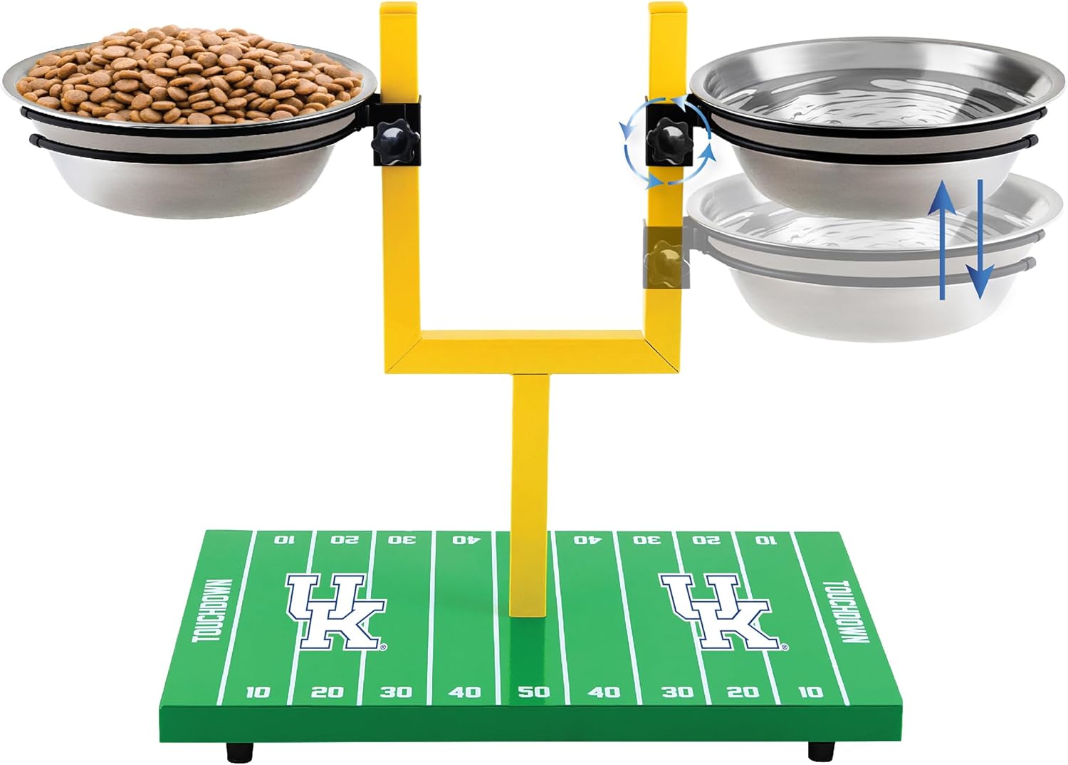NCAA Kentucky Wildcats Goalpost Football Field Dog Feeder – Adjustable Elevated Dog Bowls with Stand, 2 Stainless Steel Bowls, Non-Slip Rubber Feet, Raised Pet Feeder for Large & Small Dogs
