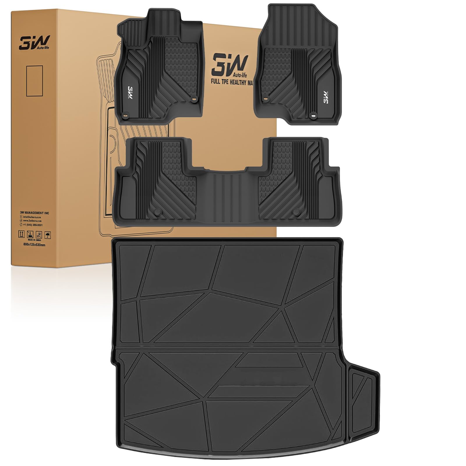 3W Floor Mats&Cargo Liner Fit Acura RDX 2019-2024 2025 2026 TPE All Weather Custom Fit Floor Liner for Acura RDX 1st and 2nd Row Full Set Car Liners Black