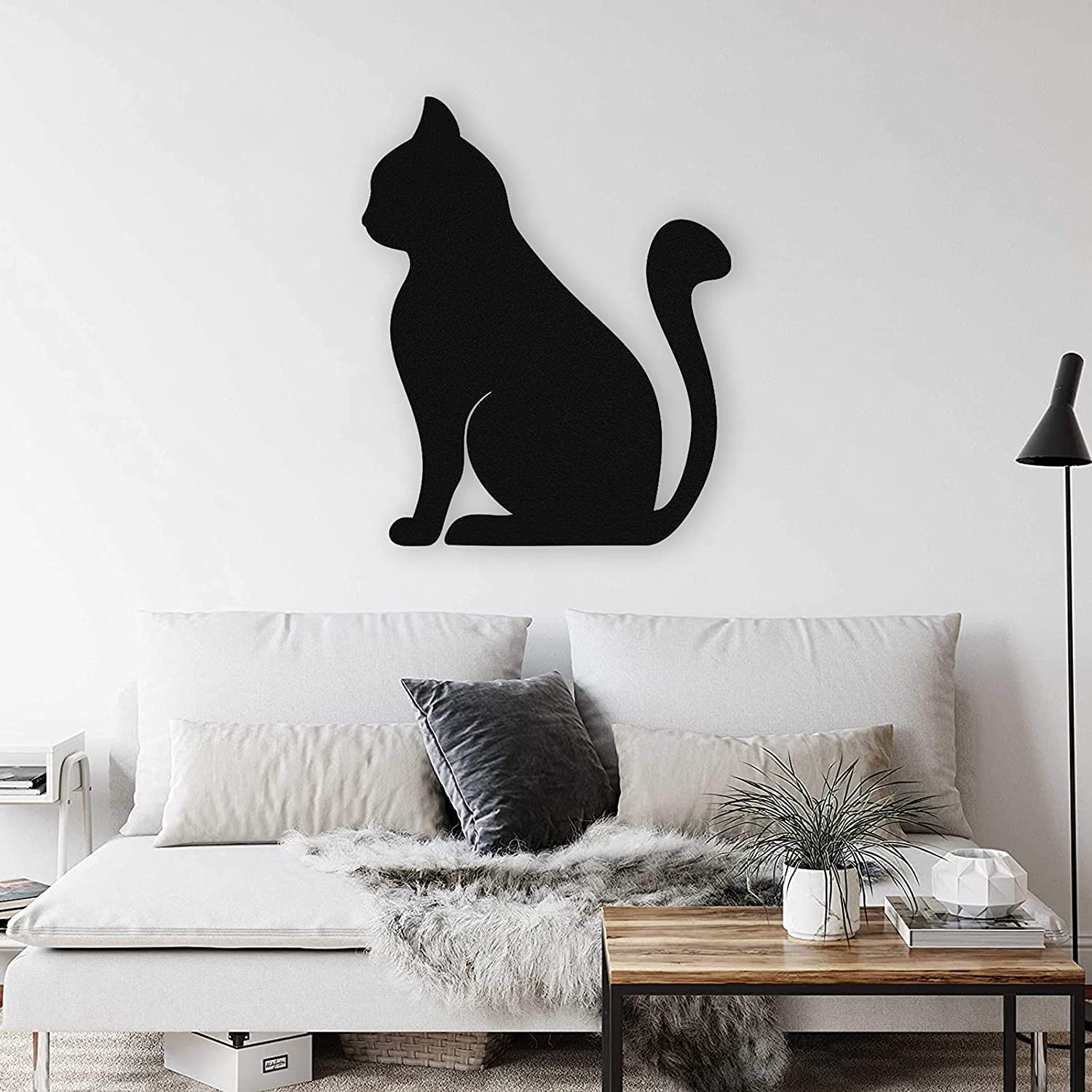 Set 3 Decorazioni Parete Gatto Nero In Legno - Sagome Artistiche, Adesivi Inclusi, Per Parete E Porte