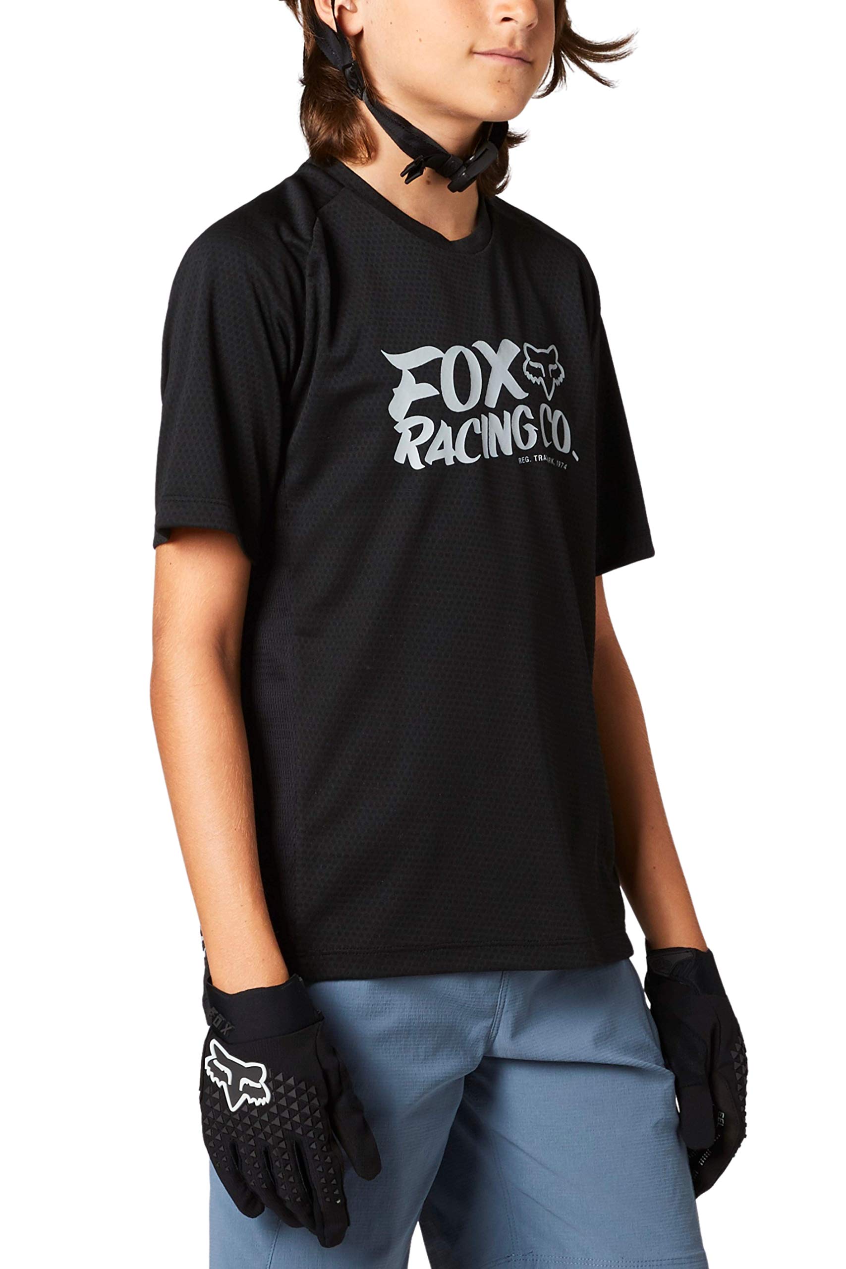 Fox Racing Unisex-Child Defend Short Sleeve Mountain Biking Jersey,Black,Youth X-Large