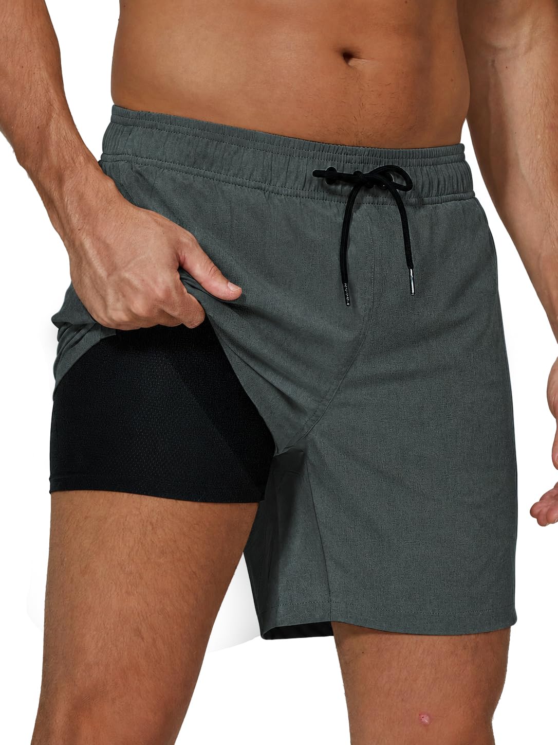 Arcweg Badehose für Herren mit Kompression Liner 2 in 1 Atmungsaktiv Badeshorts Männer Elastisch Trainingsshorts Verstellbar Tunnelzug mit Reißverschlusstaschen