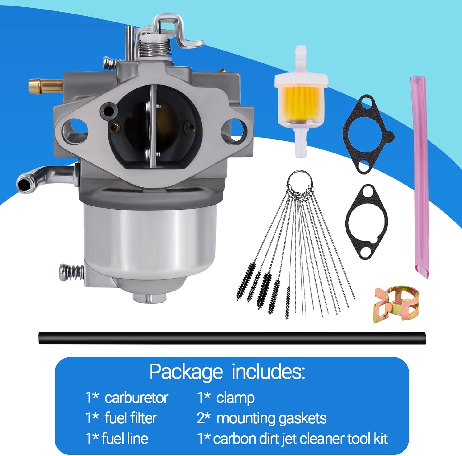 Carburetor for Kawasaki FB460V 4 Stroke Engine 15003-2796 15003-2777 Carb with Gaskets Filter Clamp Fuel Line Cleaner Tool Kit