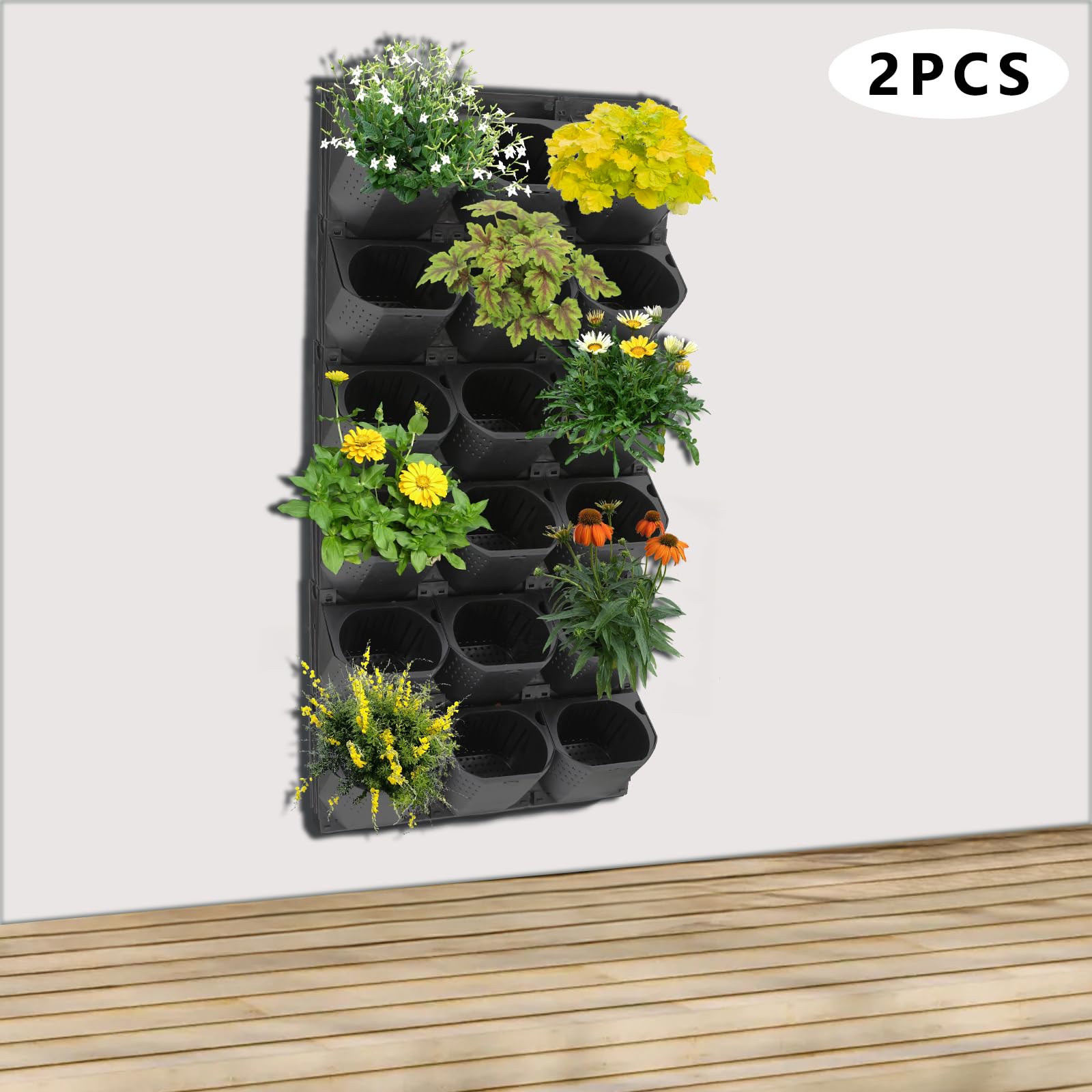 Pianta da parete, vaso da giardino verticale, modulo per piante da giardino, balcone, 36 vasi, 12 pezzi, 50 x 14,5 x 16,6 cm, per interni ed esterni, per fiori, verdure, erbe aromatiche (nero)