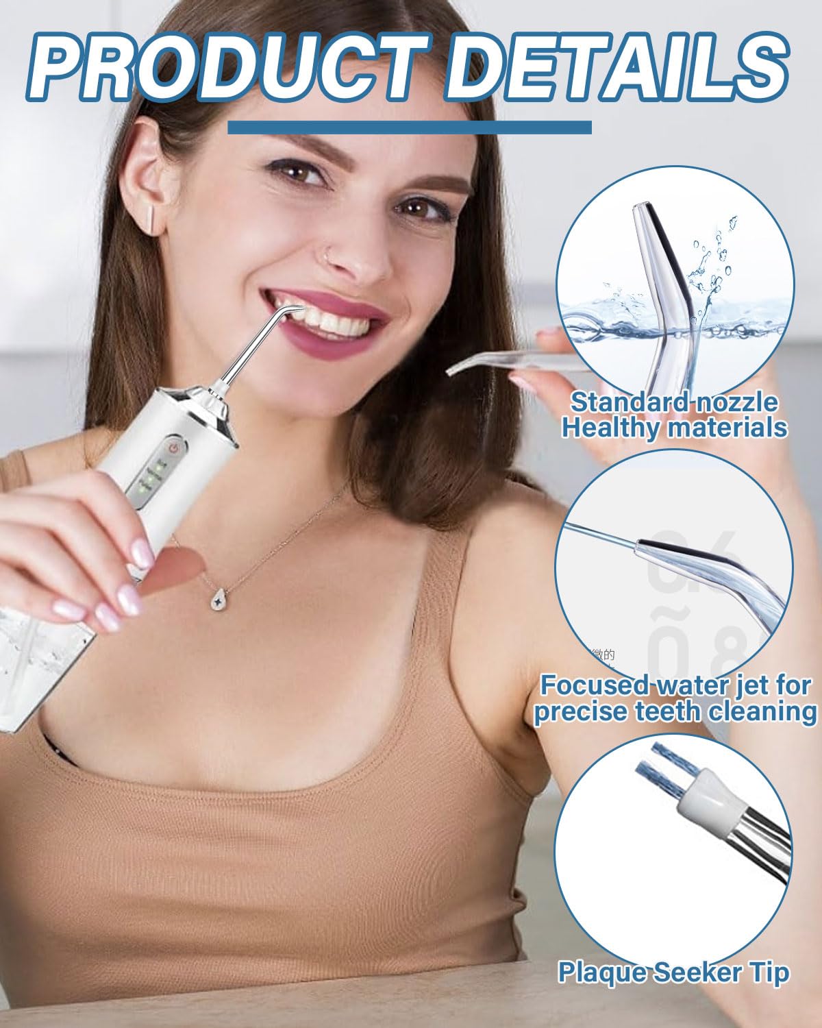 Set di 3 Punte di Ricambio per Idropulsore Dentale, Ugelli Compatibili con perWaterpi WP-100, WP-660 e Altri Modelli, Accessori per Irrigatori Orali, Spruzzo Acqua Dentario