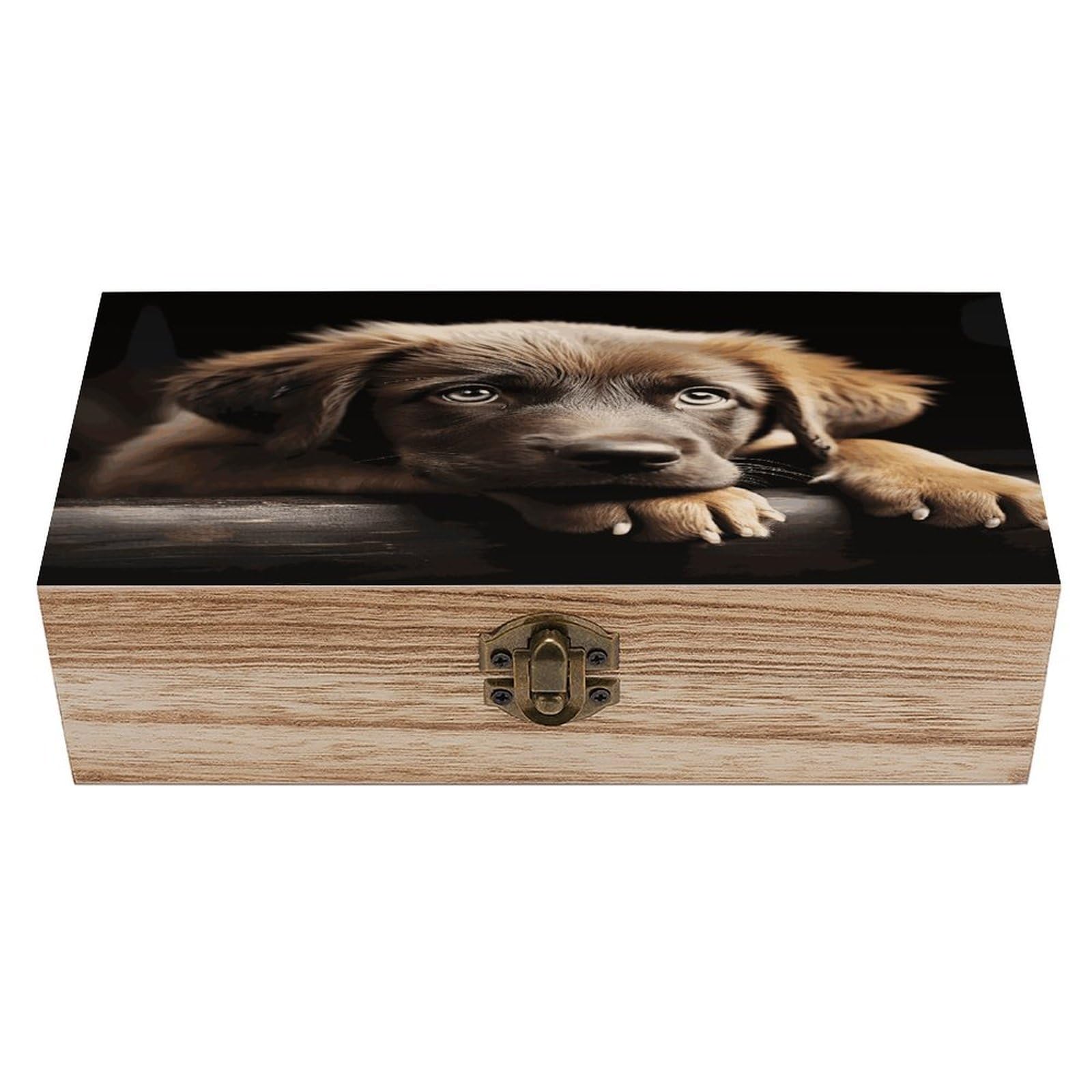 JTREHY Puppies Dog Wooden Storage Box Exquisite Durable Wood Gift Case Sturdy Vintage Jewelry Wooden Chest for Art Hobbies Storage Keepsake Gift