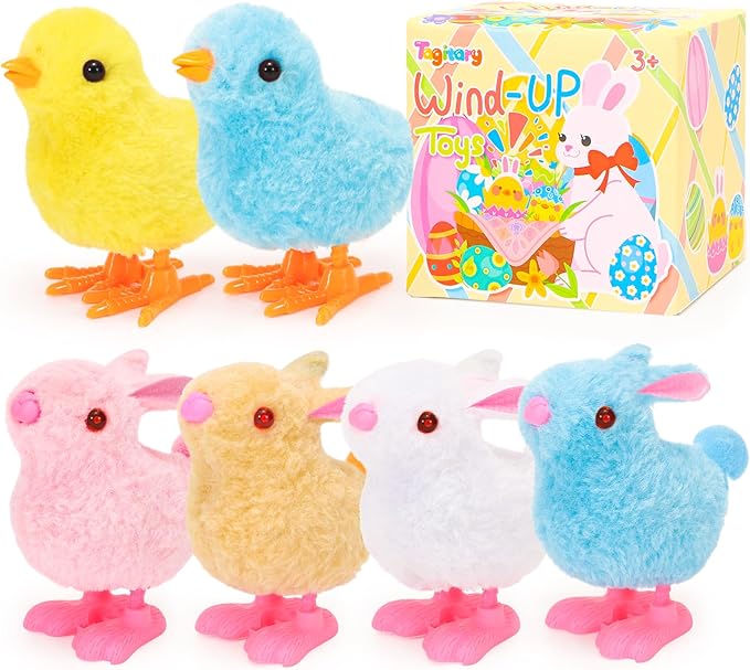 Tagitary Bunny and Jumping Chick Wind Up Toys Easter Plush Rabbit and Chicken Toy for Kids Toddlers Easter Egg Hunt Basket Party Favor Stocking Stuffers Classroom Prizes Christmas Birthday Gift