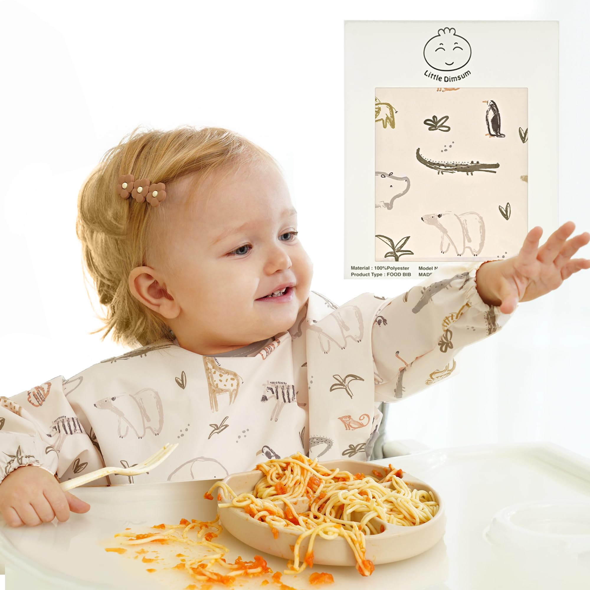 Little Dimsum Baberos Bebe Impermeables Con Mangas,Niños Niñas 6 Meses a 3 Años Edad