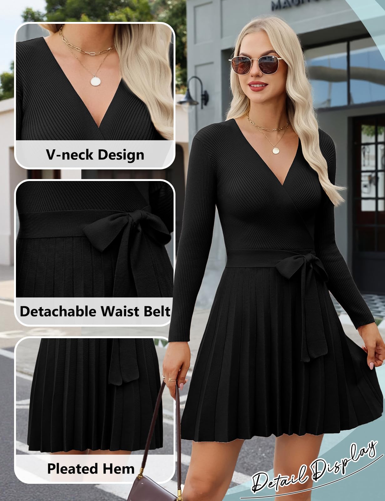 Strickkleid Damen Winterkleid Pulloverkleid Elegant