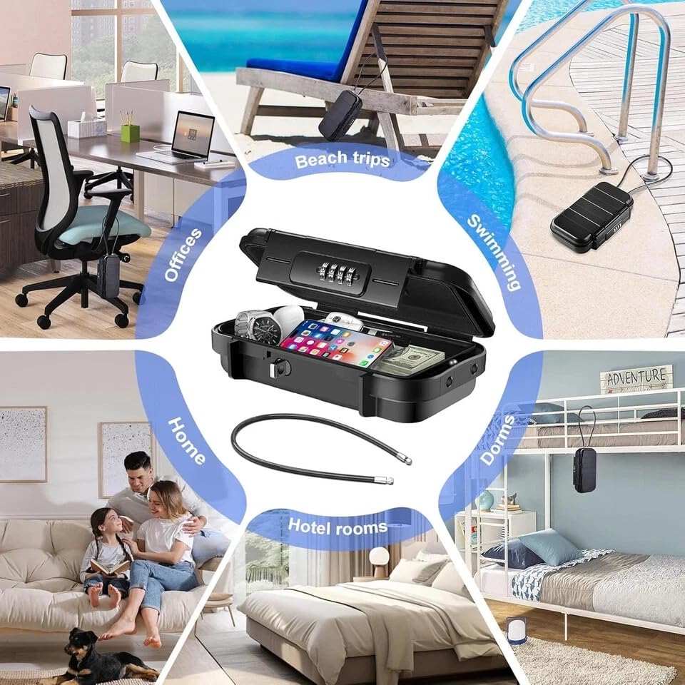 Portable Safe Box with Code, Combination Security Case Lock Box with Removable Wire Rope, Mini Key Safe Storage Waterproof & Anti-Theft for Travel, Beach, Vacation - Image 5