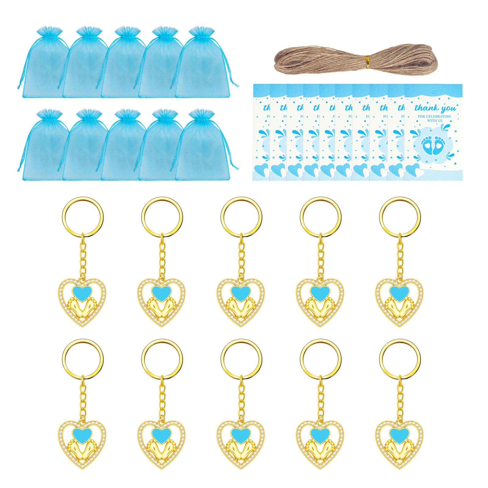 Tsophreniq 10Pcs Heart Shaped Baby Feet Keyrings Footprint Keychains for Baby Showers Gender Announcement and Welcome Party Gift Heart Keychain