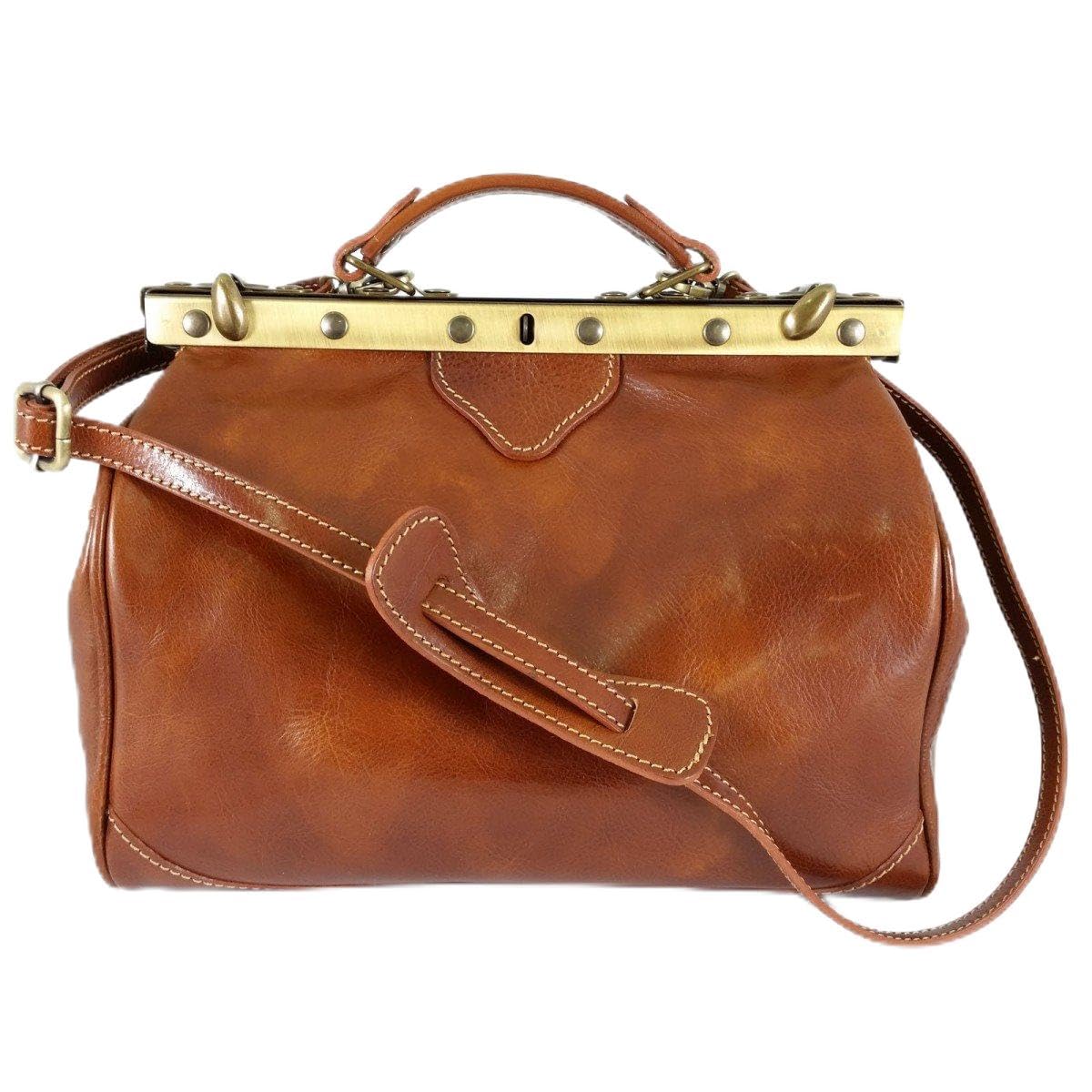 Dream Leather Bags Made in Italy toskanische echte Ledertaschen Leder Arzttasche, 2 Seitentaschen Farbe Cognac - Italienische Lederwaren - Aktentasche